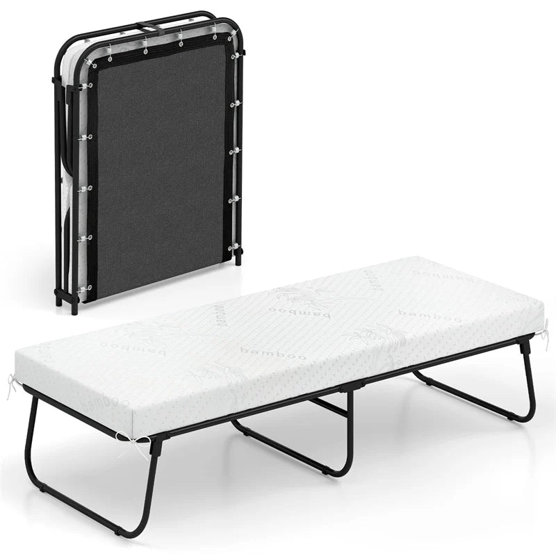 Cot Size Rollaway Guest Bed with Memory Foam Mattress, 75"x31" Portable Folding Bed with Heavy - Duty Metal Frame for Home Office Small Spaces