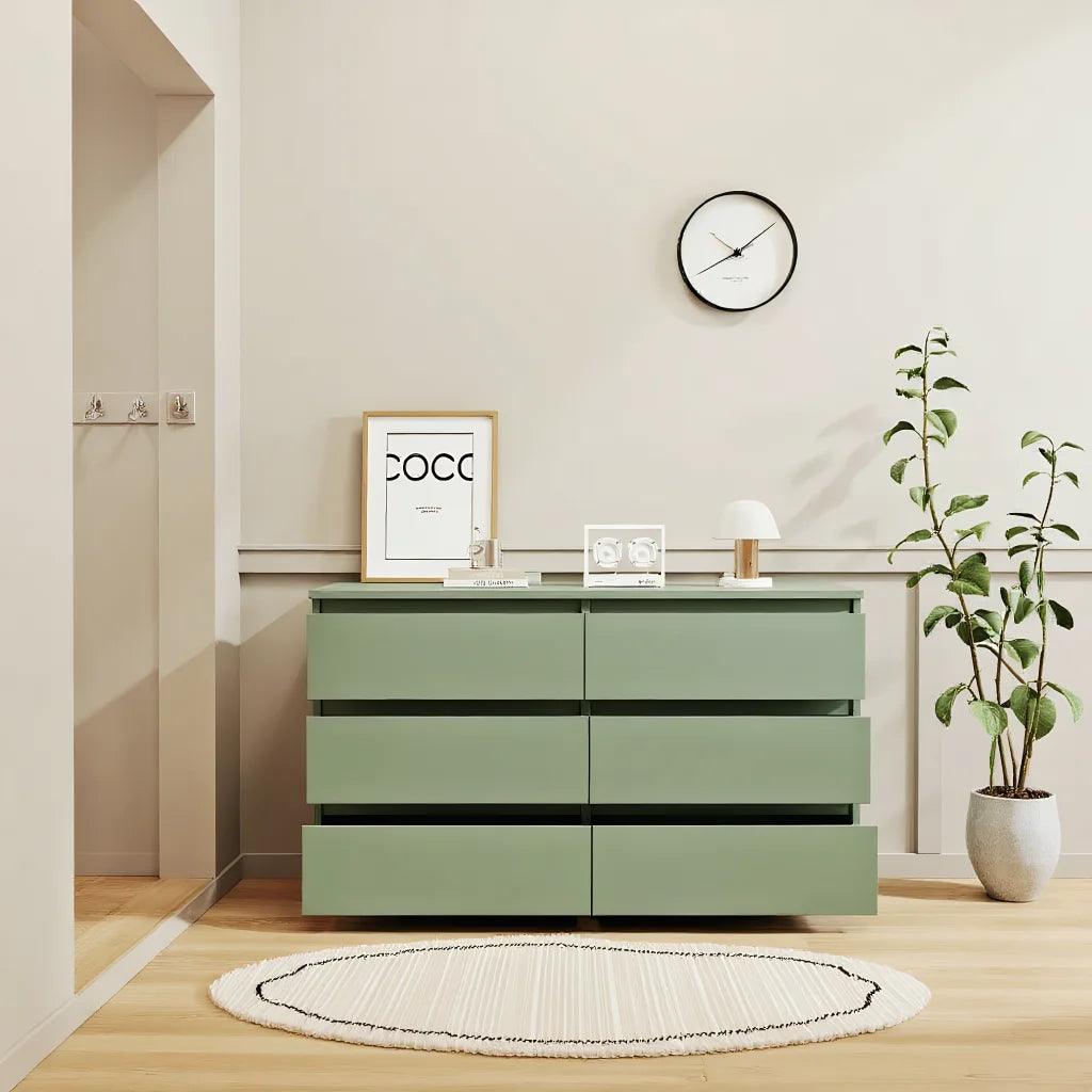 Kadyn Modern 6 Drawer Dresser Wood Cabinet, Dresser for Bedroom, Kitchen Storage Cabinet with Drawers, Chest of Drawers(Black)