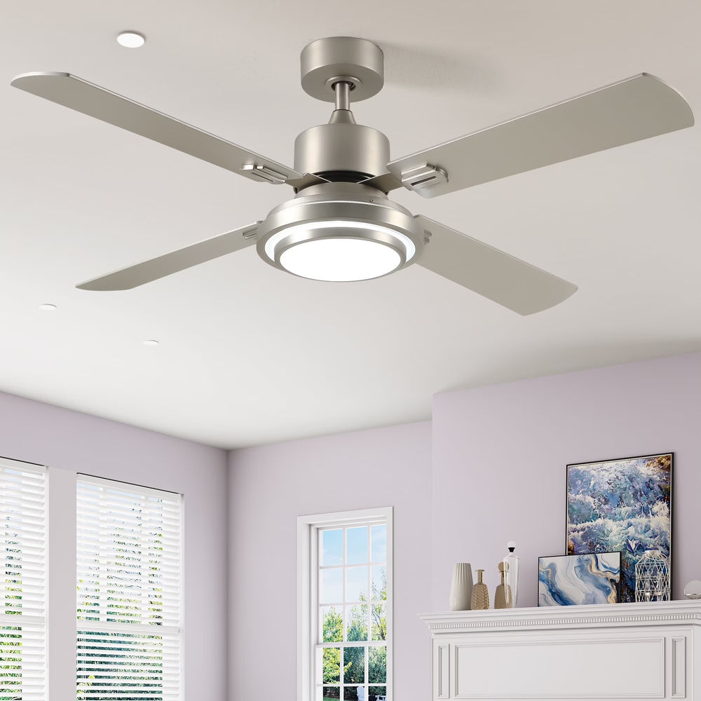 Dextrus 52'' Ceiling Fan with Light and Remote Control, 6 Speeds, 5 Timer Settings, and Dual - Finish Blades (Nickel)