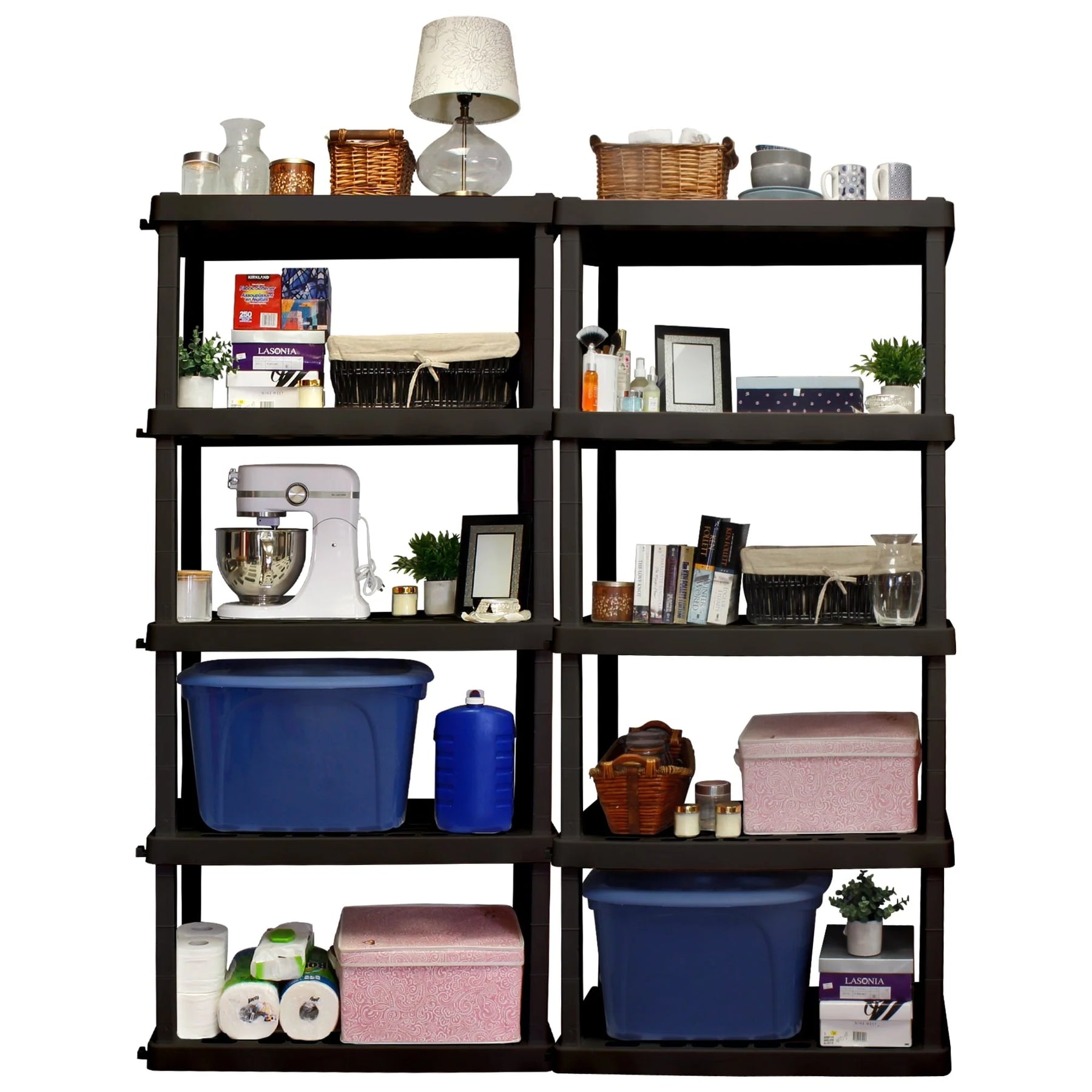 Hyper Tough Large 5-Tier Shelving Unit, W36 x D18 x H74" Interlocking Multipurpose Organizer, Black, Pack of 2