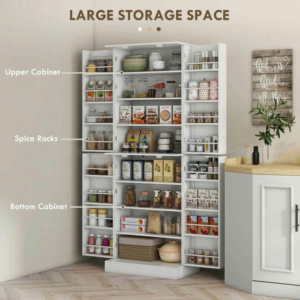 Spaco 17-Tier Kitchen Small Pantry Cabinet with 2 Doors and 6 Adjustable Shelves, Cabinet Pantry, Freestanding 5-Tier Shelving Pantries