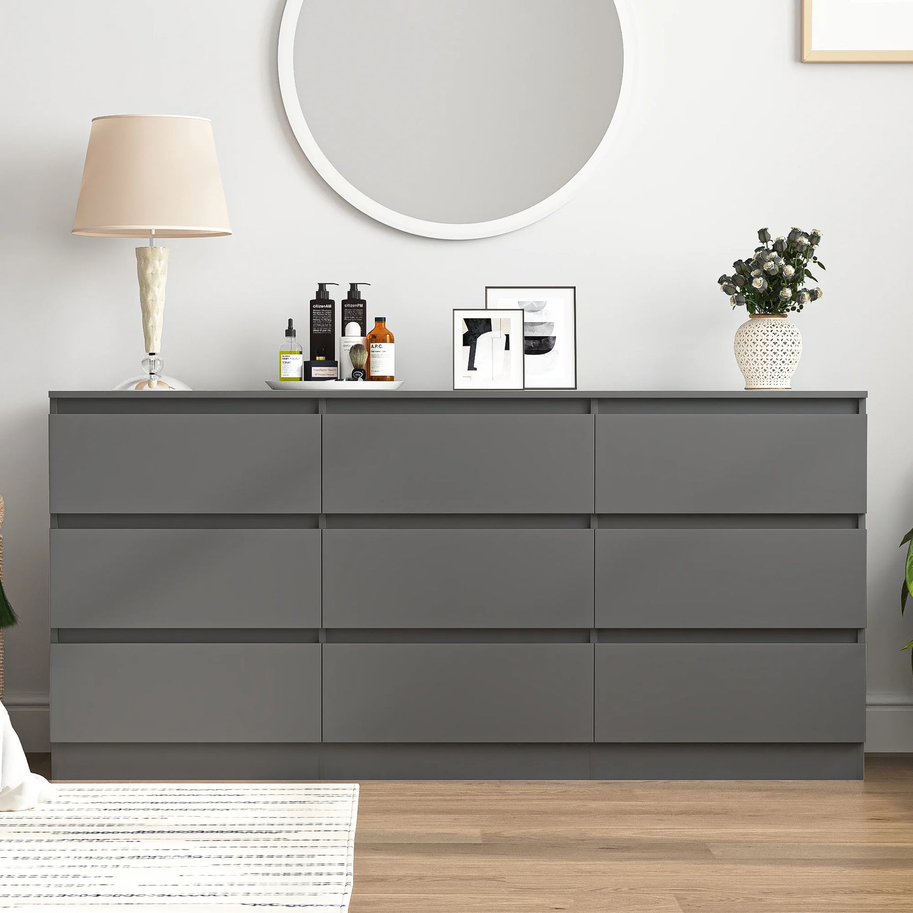 Kadyn Modern 6 Drawer Dresser Wood Cabinet, Dresser for Bedroom, Kitchen Storage Cabinet with Drawers, Chest of Drawers(Black)