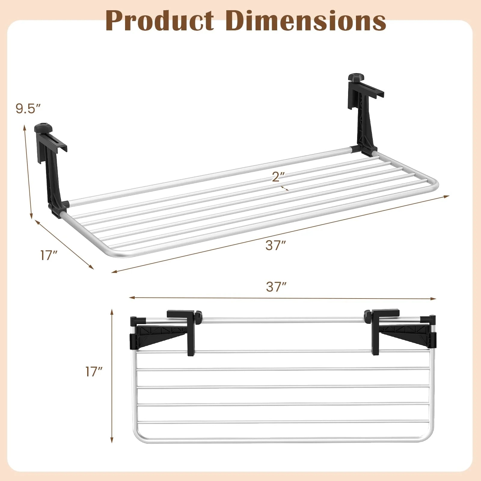 Tangkula Portable Clothes Drying Rack | Extendable Radiator Clothes Airer with Robust Aluminum Frame for Balcony Railings Windowsill