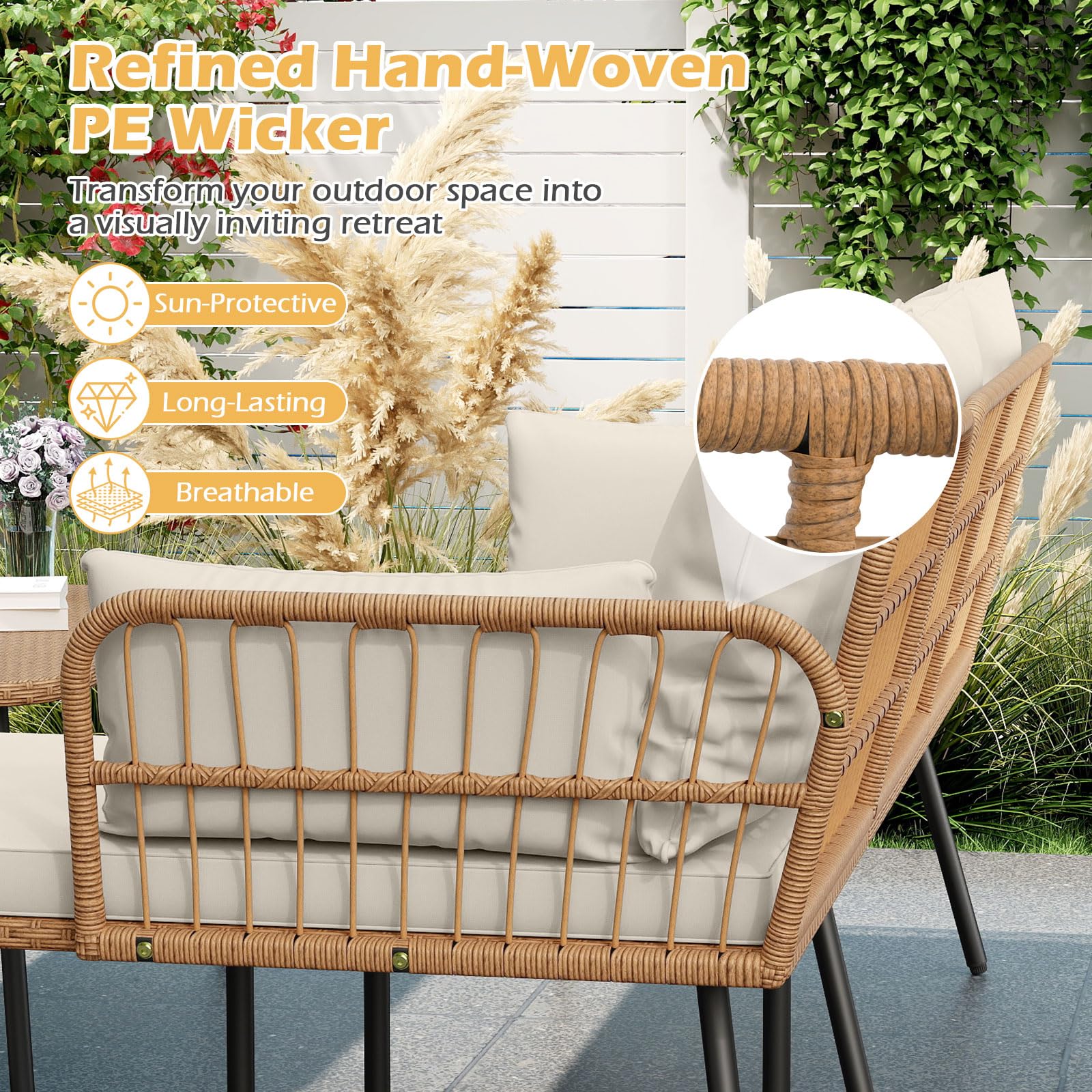 Tangkula 3 Pieces L-Shaped Patio Furniture Set for Backyard Porch Balcony