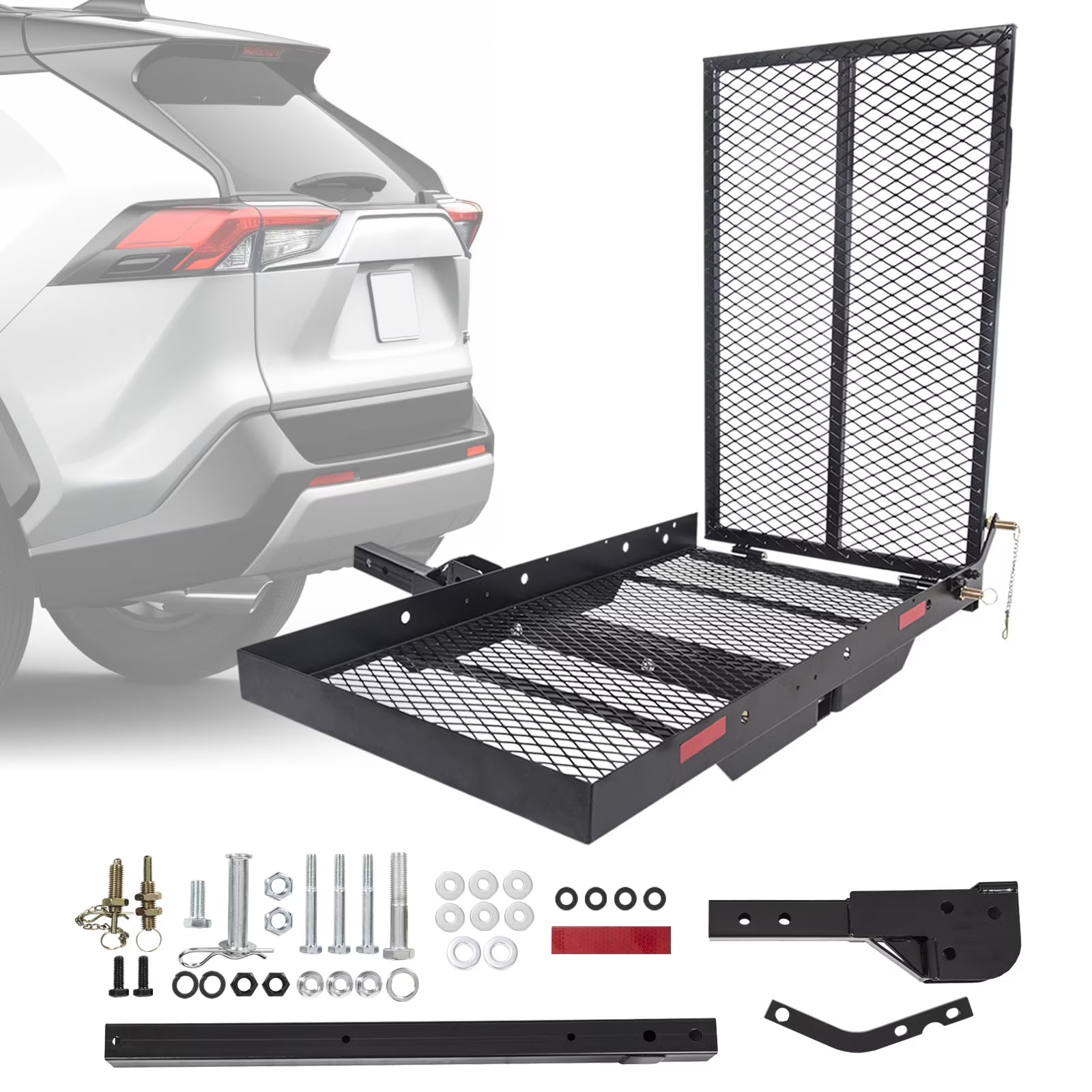 HECASA Hitch Mounted Cargo Carrier Mobility Scooter and Wheelchair Carrier Rack with Loading Ramp Luggage Basket Disability Medical Lift Rack