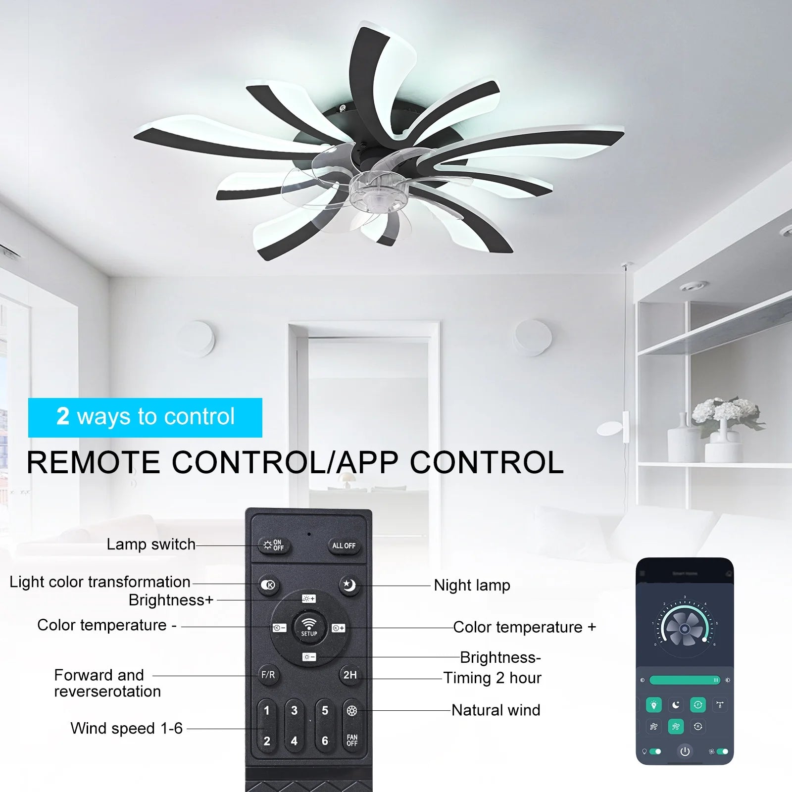 Garwarm Dimmable Ceiling Fan with Light and Remote Control, 27" Small Flush Mounted Ceiling Fan