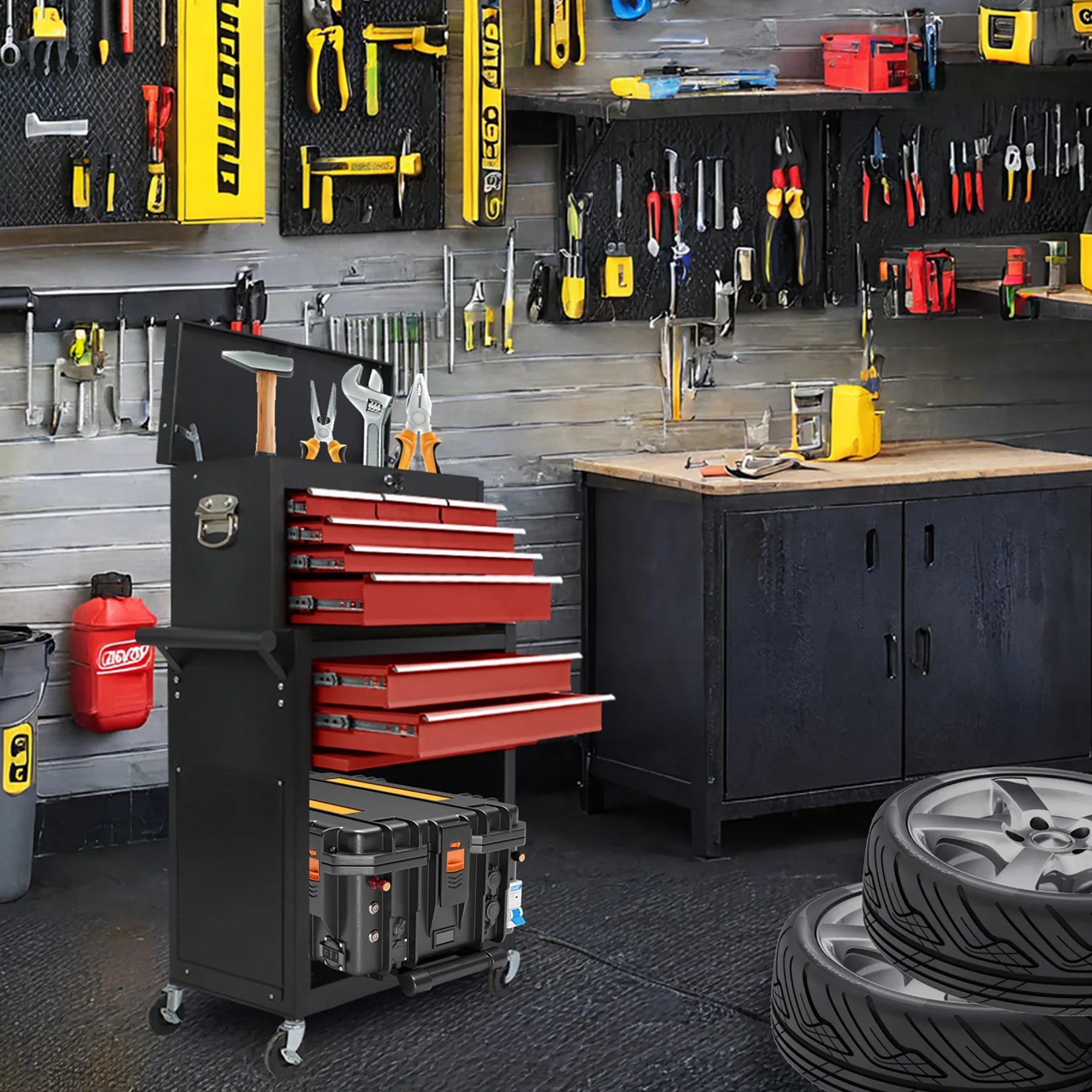 8 Drawer Large Capacity Rolling Toolbox, Detachable Cabinet Storage Tool Chest with Wheels, Tool Storage Cabinet with Lock for Workshop Garage