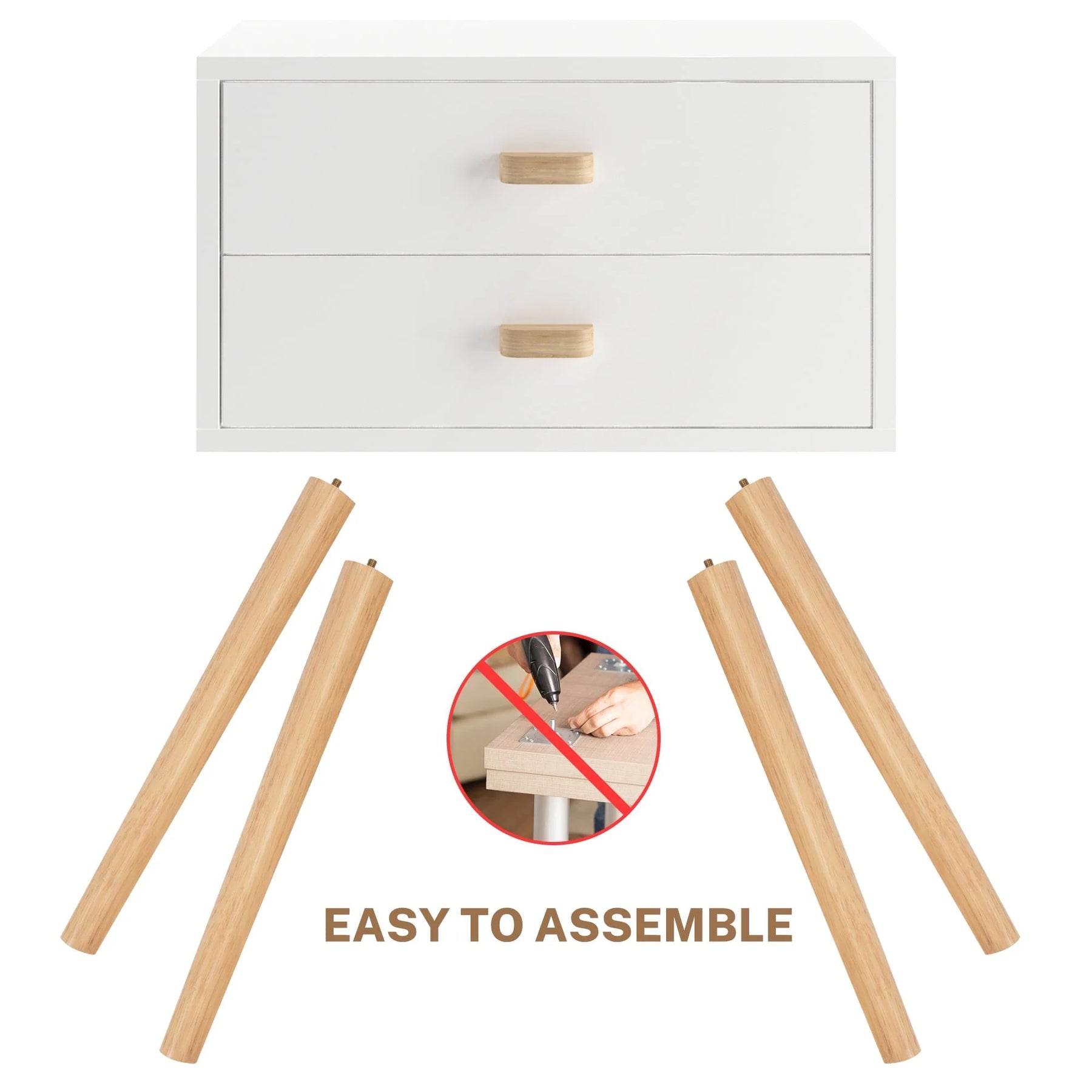 Syngar Nightstand Set of 2, Modern Bedside Tables with 2 Drawers, Storage Shelf and Wood Handles, White Bedroom Furniture