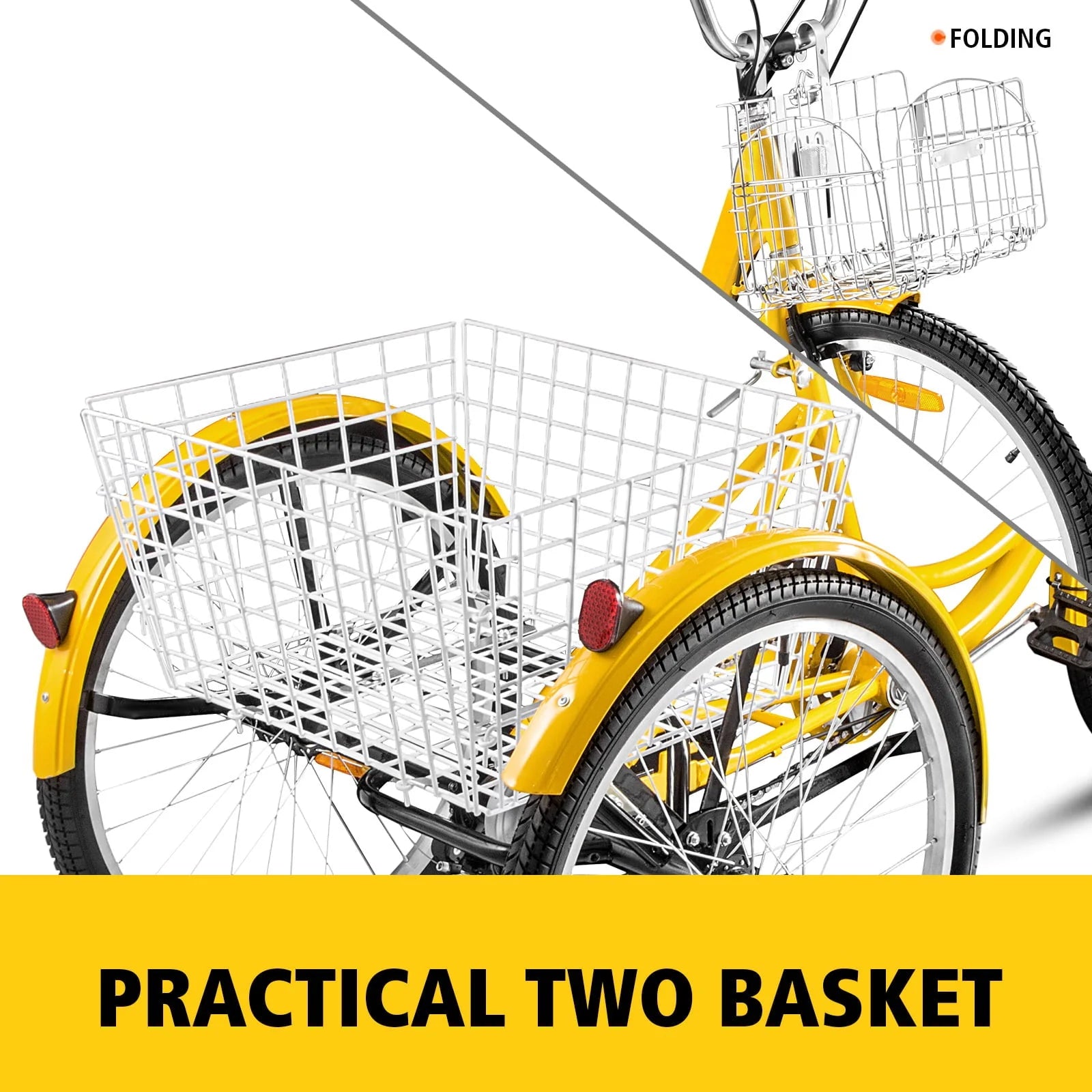 VEVOR 24"adult Tricycle 7 - Speed Three Wheel Bike Cruise Bike, Seat Adjustable Trike with Bell, Brake System and Basket Cruiser Bicycles Size for Shopping