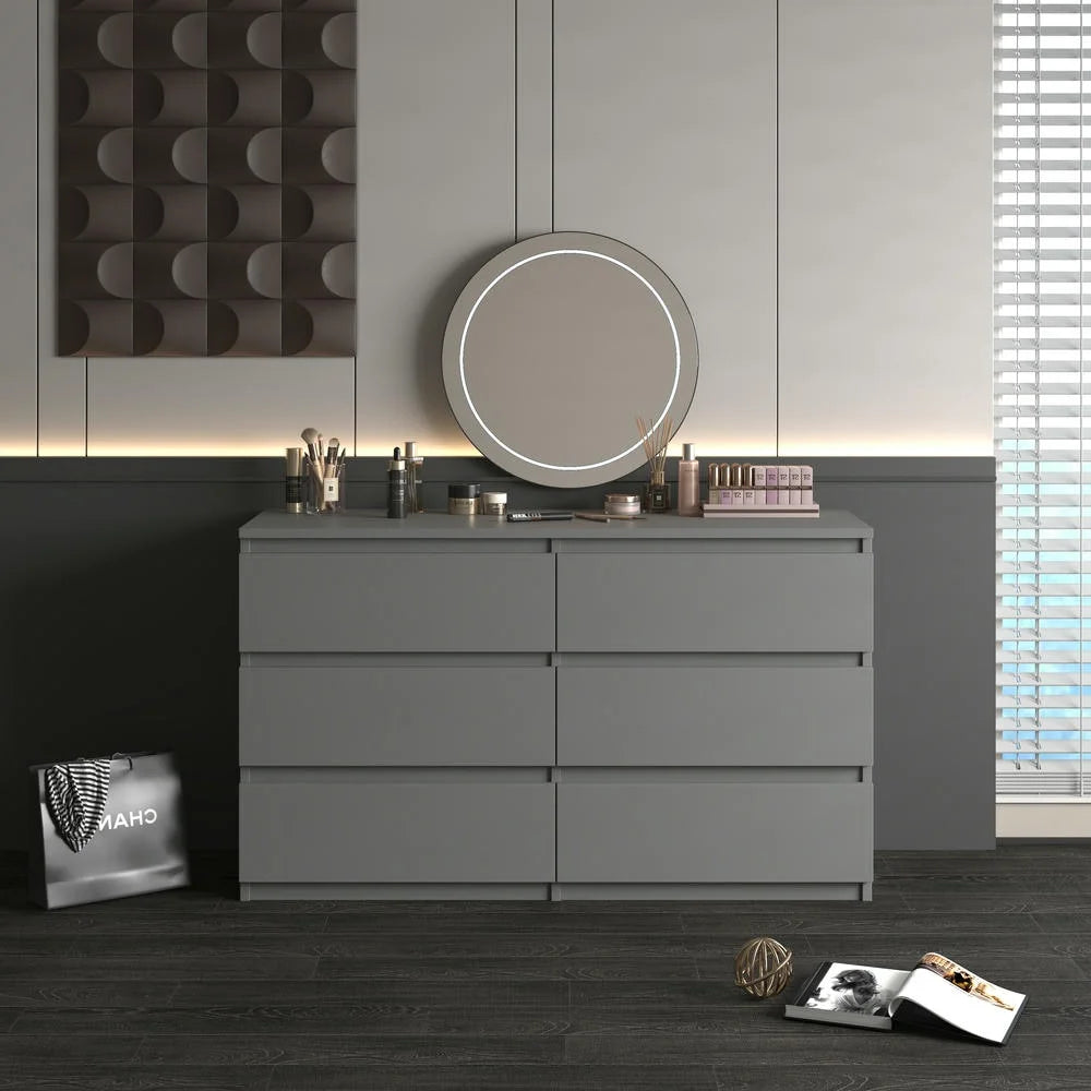 Kadyn Modern 6 Drawer Dresser Wood Cabinet, Dresser for Bedroom, Kitchen Storage Cabinet with Drawers, Chest of Drawers(Black)