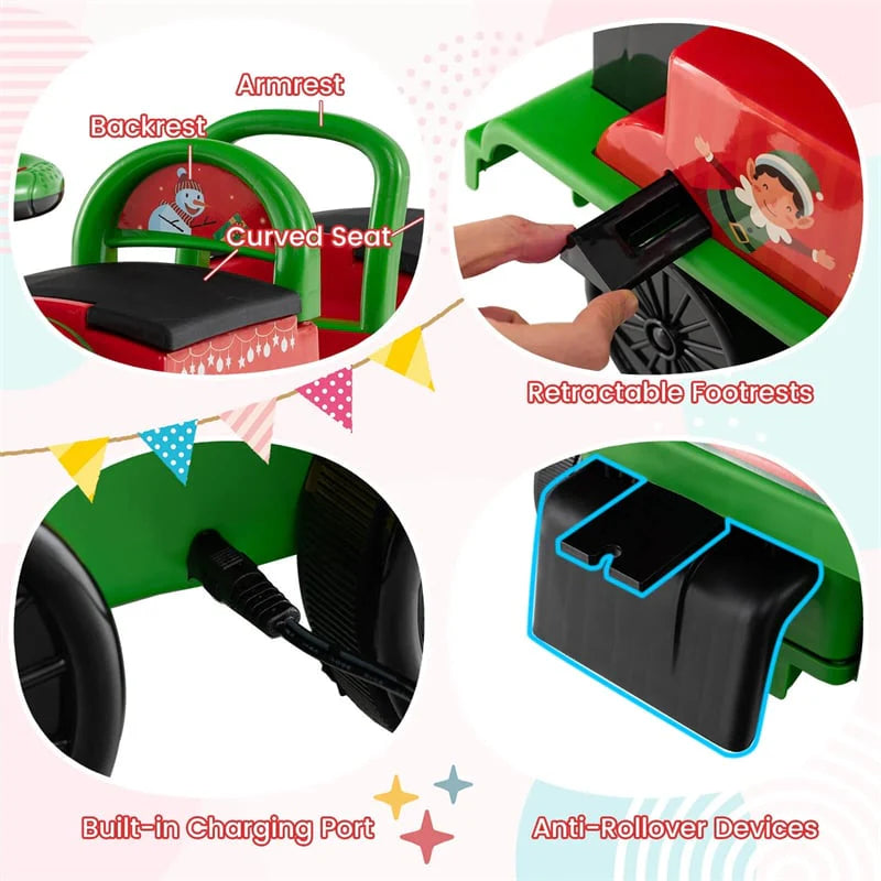 6V 2 - Seater Ride On Train with Detachable Carriage, Under - Seat Storage, Whistle & Flashing LED Lights, Trackless Electric Ride On Toy for Kids