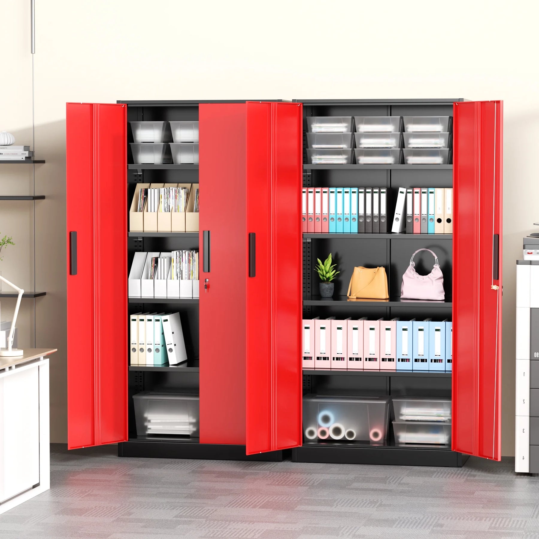 SOLAURA 71" Metal Garage Storage Cabinet with Locking Doors and Adjustable Shelves for Home, Office(Black)