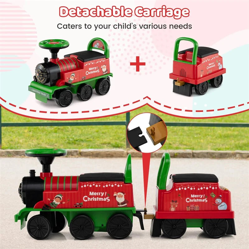 6V 2 - Seater Ride On Train with Detachable Carriage, Under - Seat Storage, Whistle & Flashing LED Lights, Trackless Electric Ride On Toy for Kids