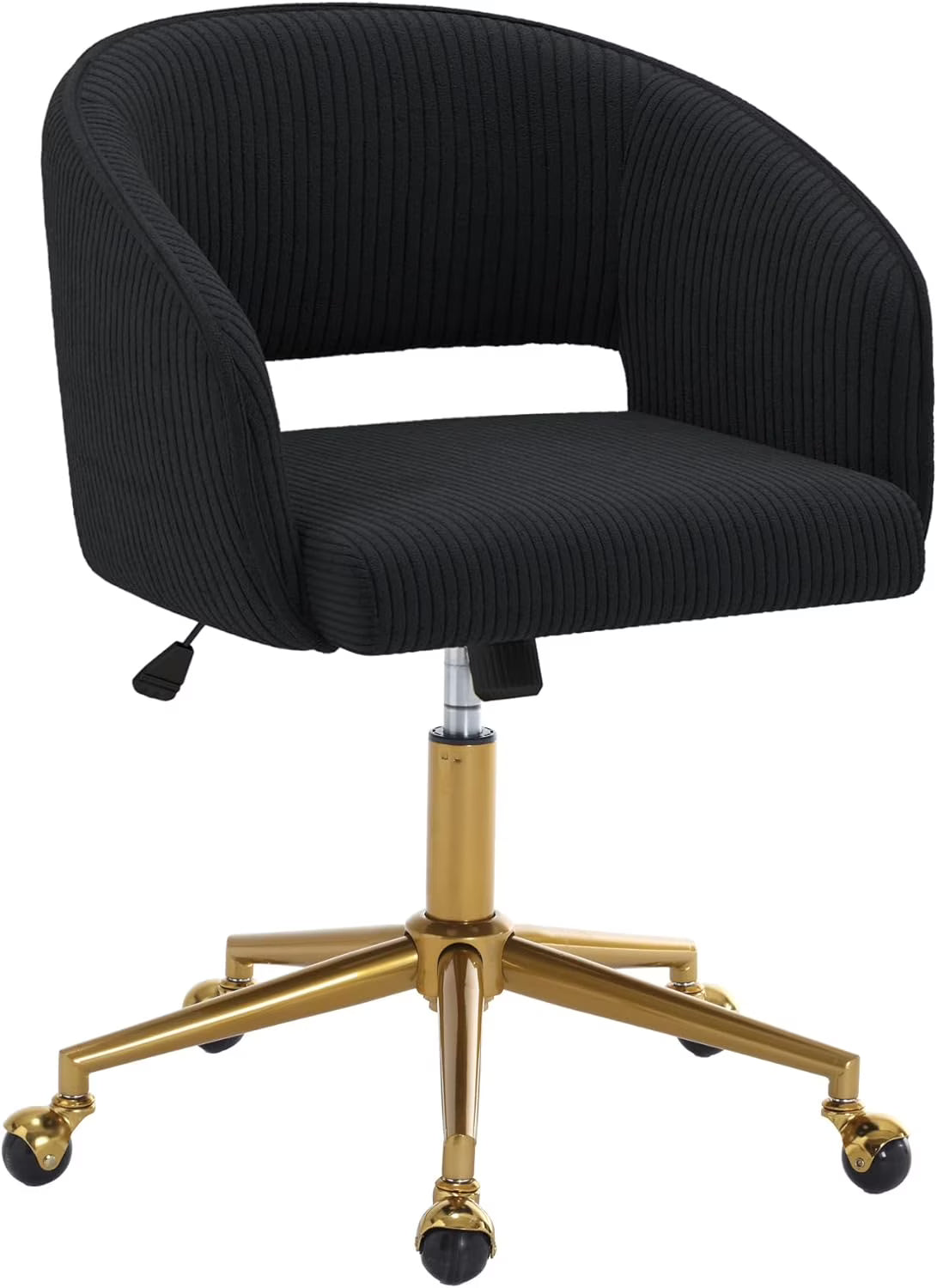 Home Office Swivel Desk Chair, Modern Velvet Vanity Chair, Height Adjustable Armchair with Gold Base, Ergonomic Office Chair for Task Study Computer Room, Beige
