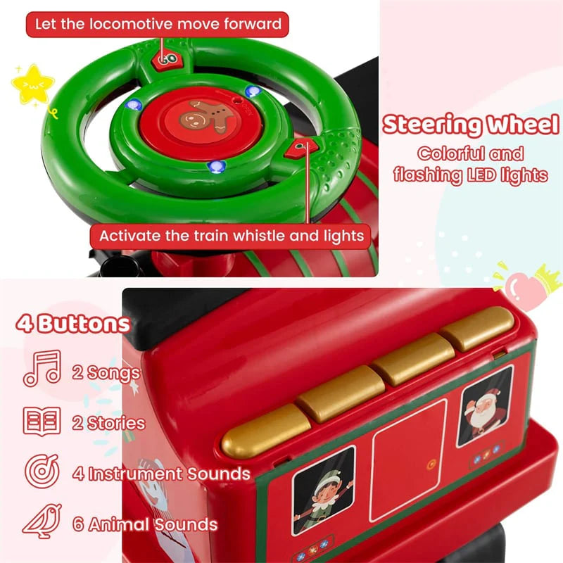 6V 2 - Seater Ride On Train with Detachable Carriage, Under - Seat Storage, Whistle & Flashing LED Lights, Trackless Electric Ride On Toy for Kids