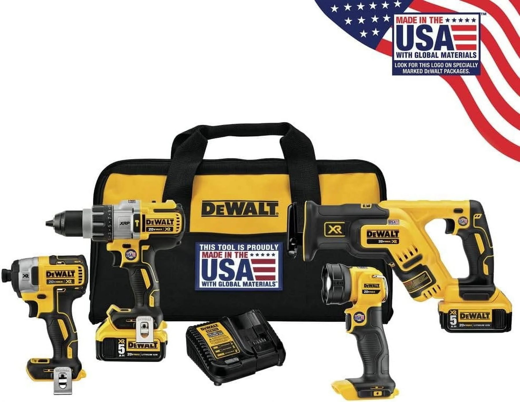 DEWALT 20V MAX XR Cordless Drill Combo Kit, 4 - Tool DCK494P2