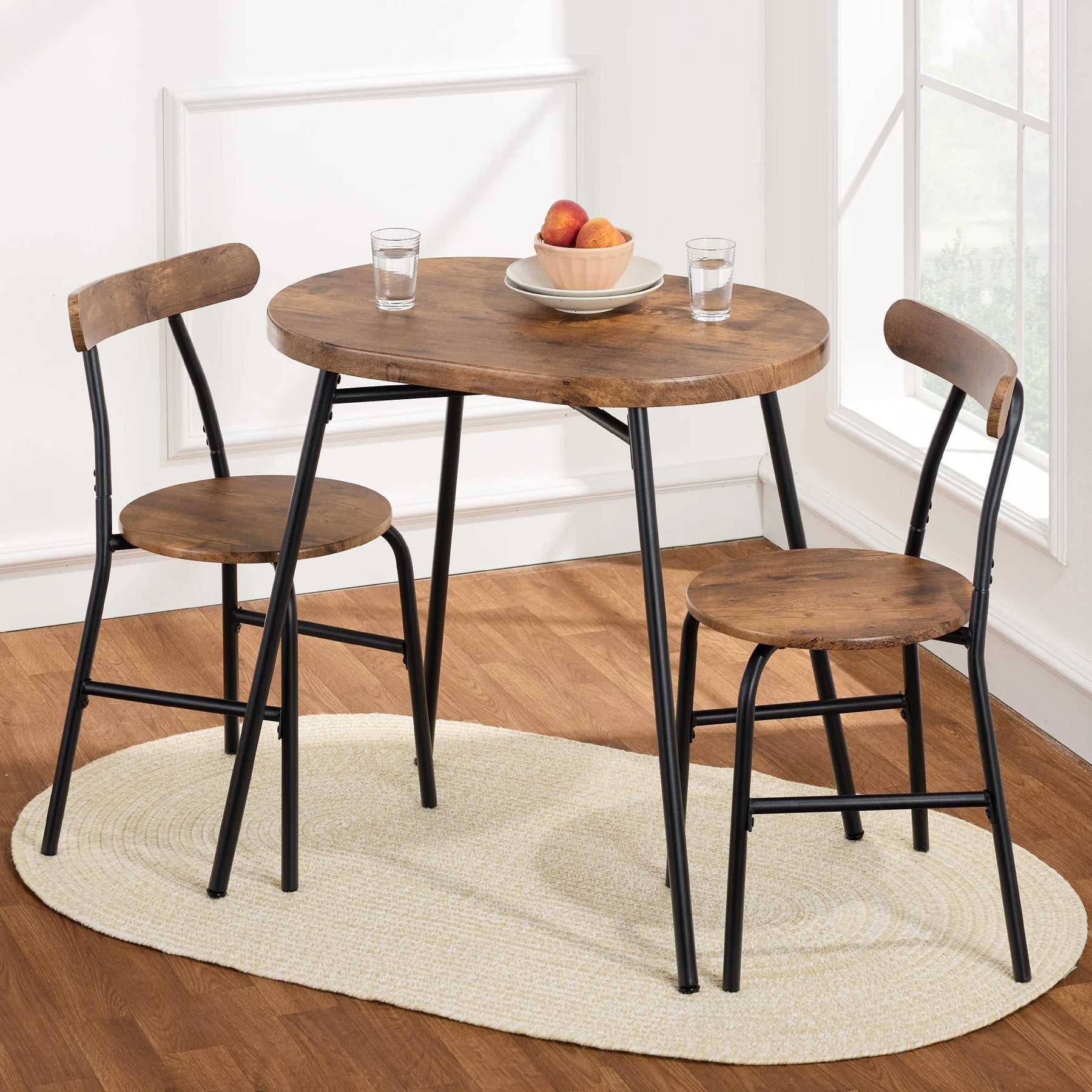 Best Choice Products 3 Piece Modern Oval Dining Table Set, Small Kitchen Dinette W/ 2 Chairs Black/Black