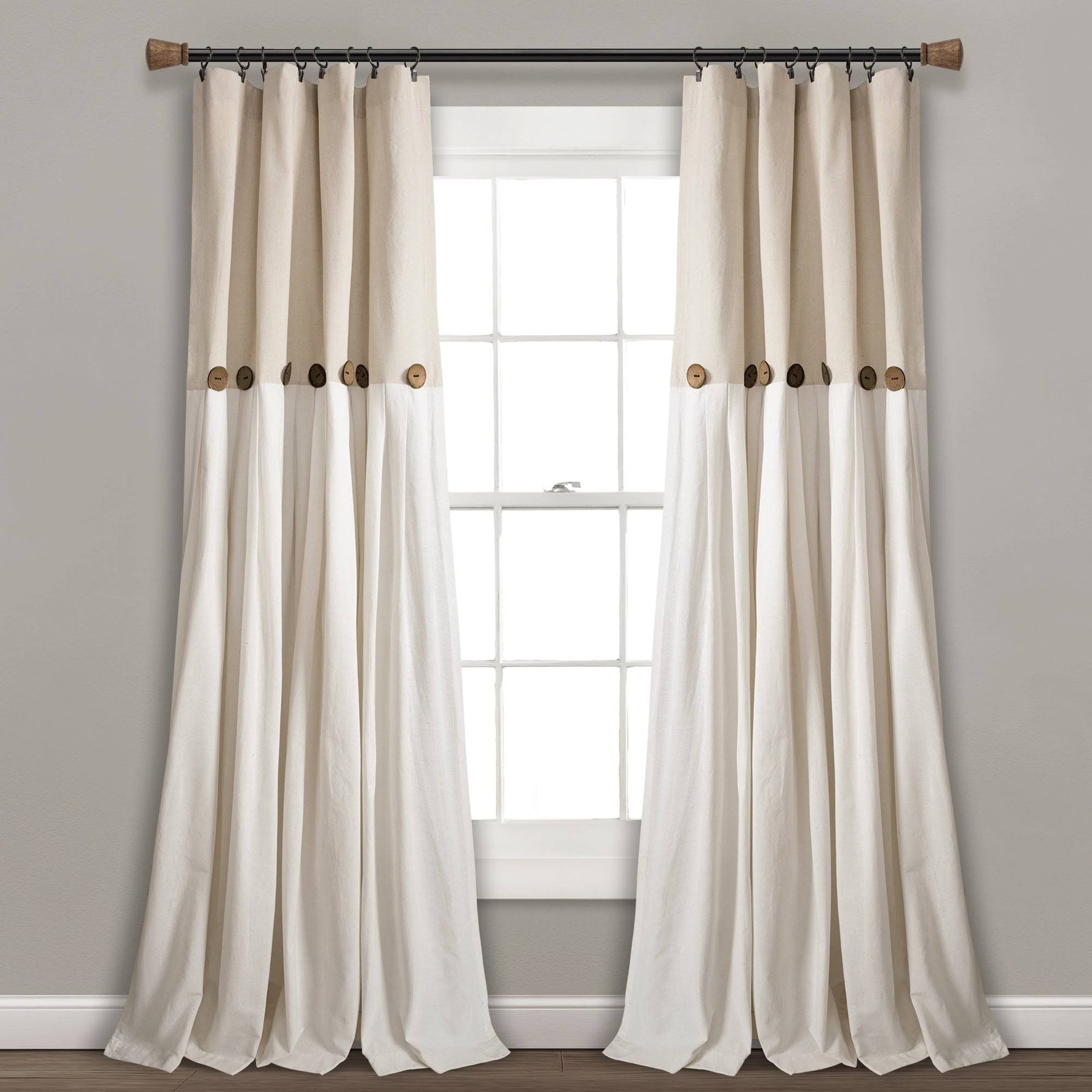 Lush Decor Linen Button Single Panel Window Curtain - 84"L x 40"W