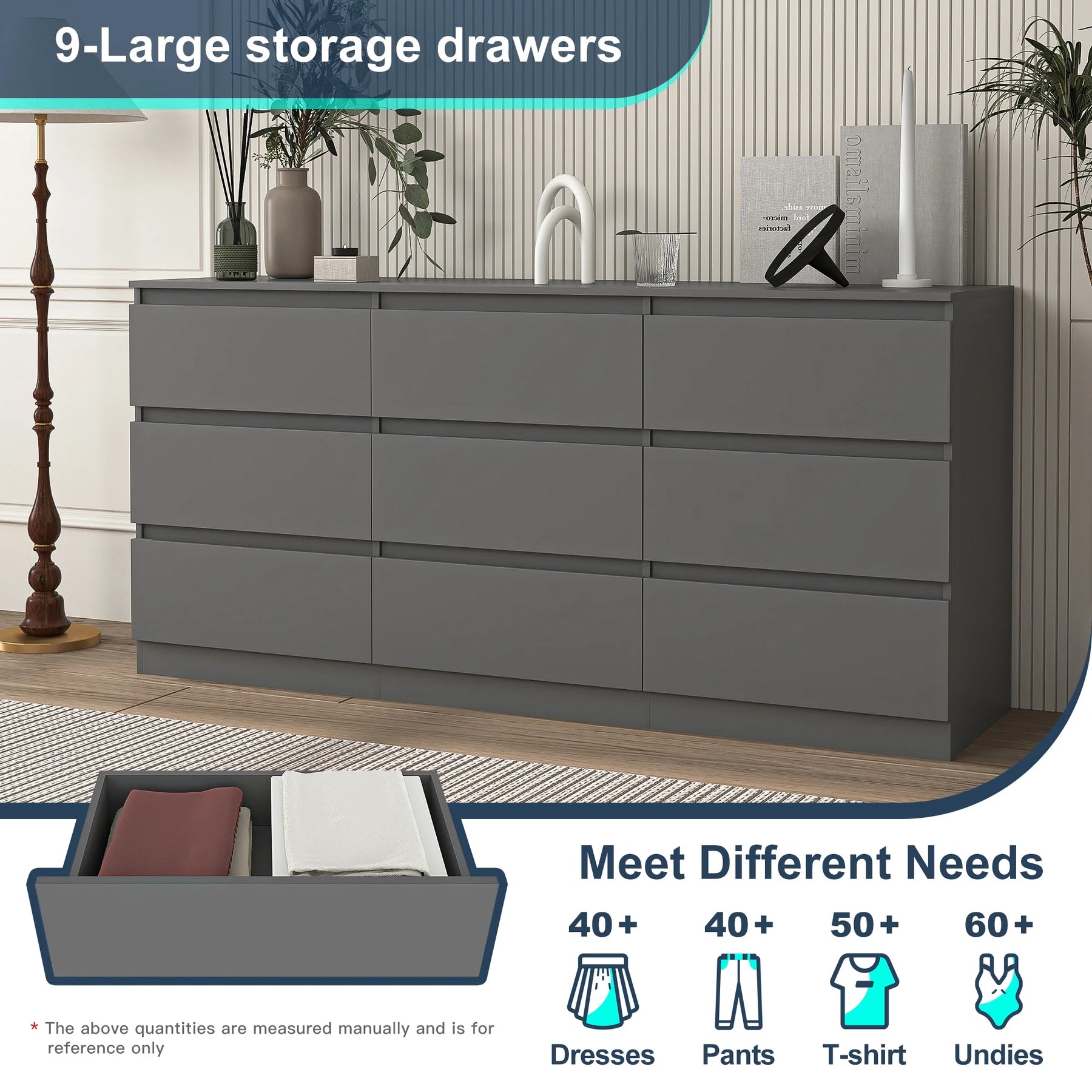 Kadyn Modern 6 Drawer Dresser Wood Cabinet, Dresser for Bedroom, Kitchen Storage Cabinet with Drawers, Chest of Drawers(Black)
