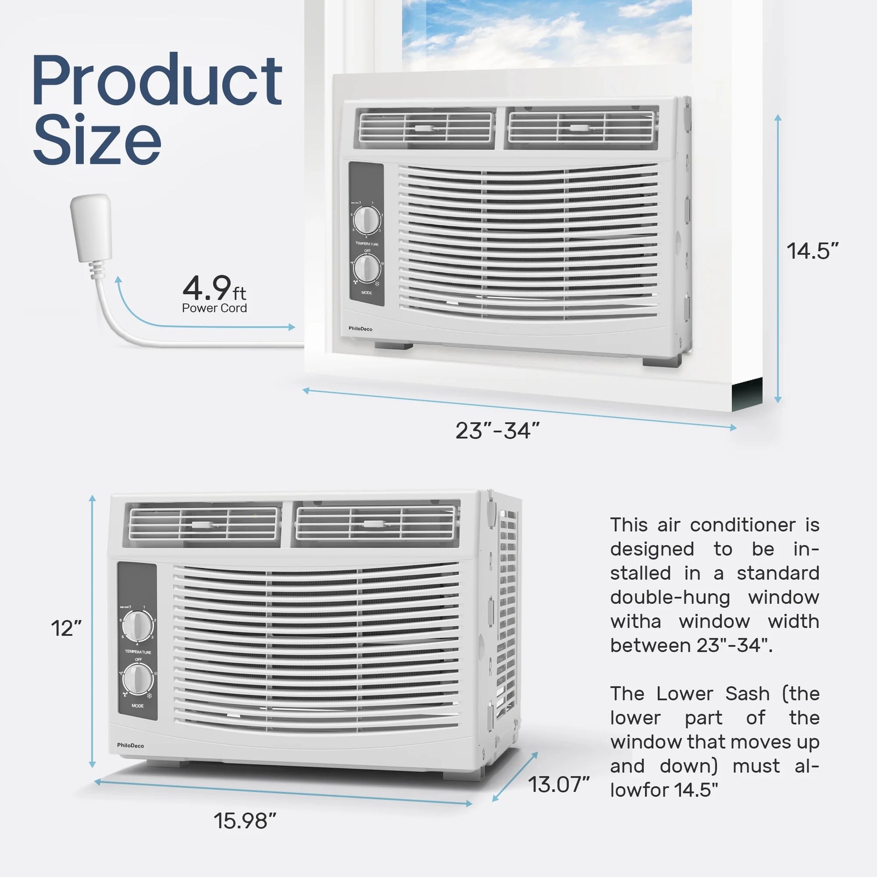 5000 BTU Window Air Conditioner Easy Cool - Capable of Cooling up to 150 Sq Ft. 2 Fan Speeds, 4 - Way Air Direction, Mechanical Control, Filter