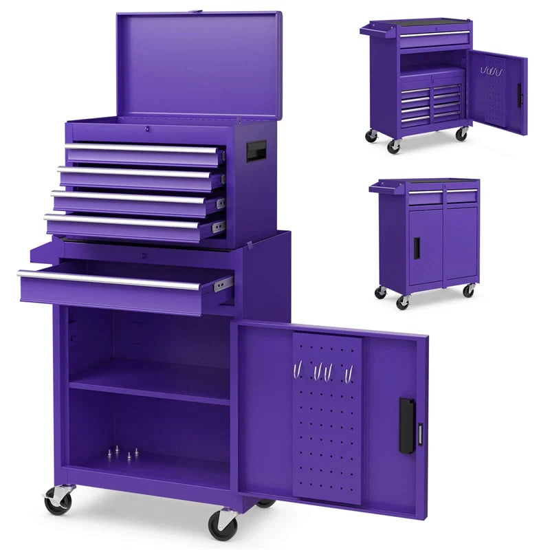 2 - in - 1 Rolling Tool Chest, 5-Drawer Tool Storage Cabinet with Wheels, Adjustable Shelf, Tool Box Organizer for Garage Warehouse Workshop