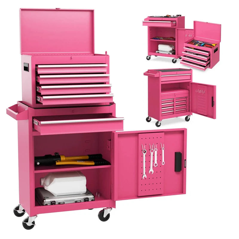 2 - in - 1 Rolling Tool Chest, 5-Drawer Tool Storage Cabinet with Wheels, Adjustable Shelf, Tool Box Organizer for Garage Warehouse Workshop