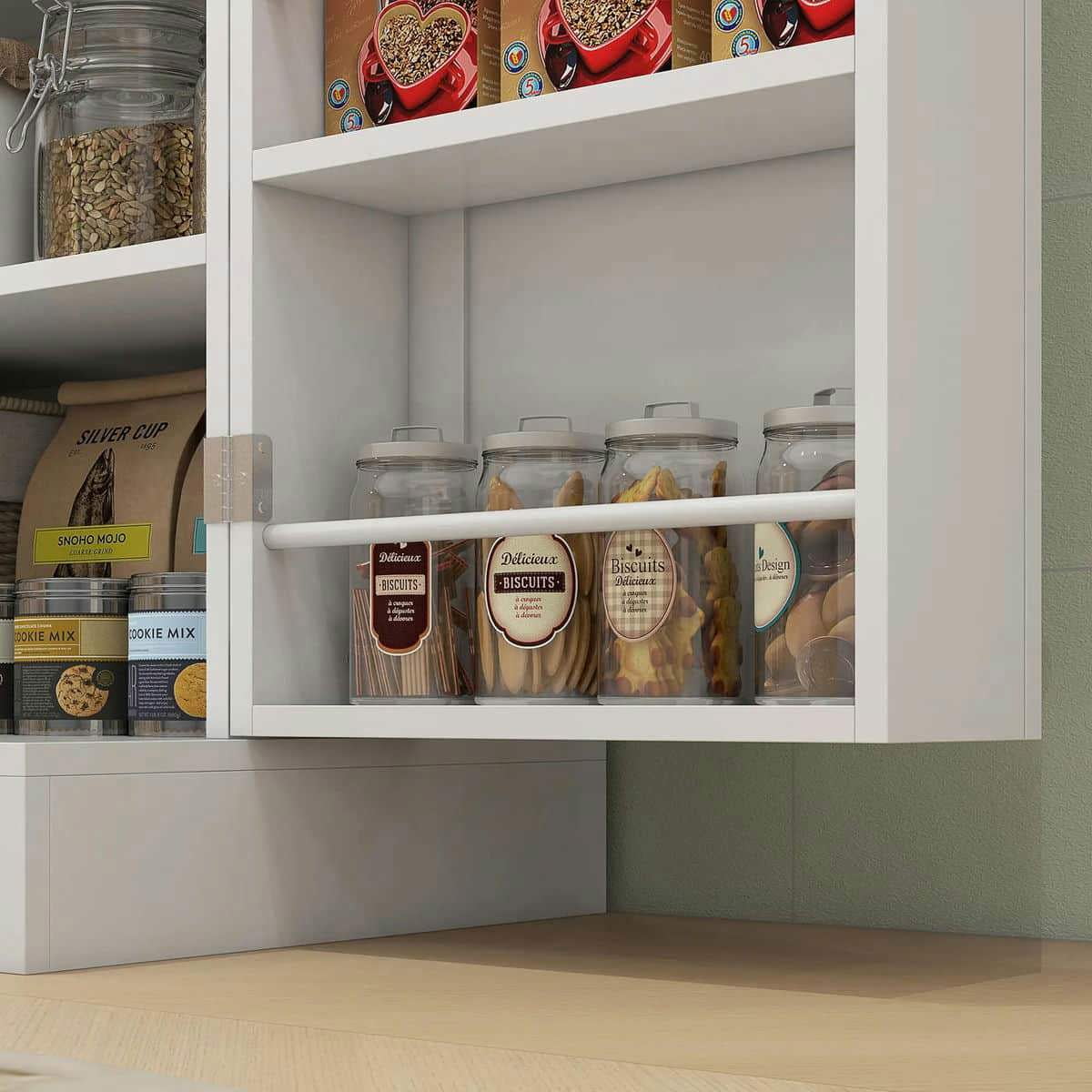 Spaco 17-Tier Kitchen Small Pantry Cabinet with 2 Doors and 6 Adjustable Shelves, Cabinet Pantry, Freestanding 5-Tier Shelving Pantries