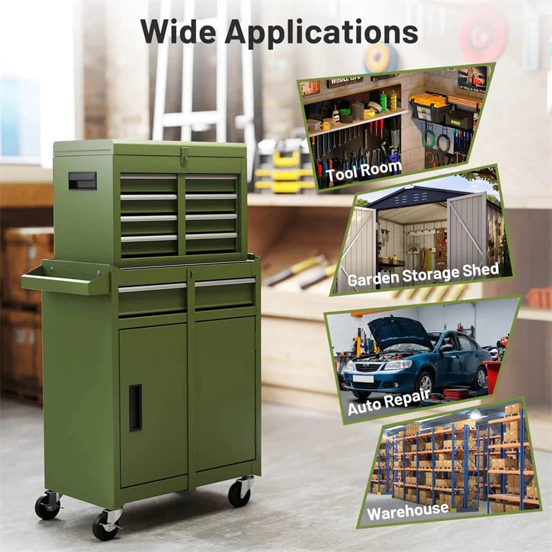2 - in - 1 Rolling Tool Chest, 5-Drawer Tool Storage Cabinet with Wheels, Adjustable Shelf, Tool Box Organizer for Garage Warehouse Workshop