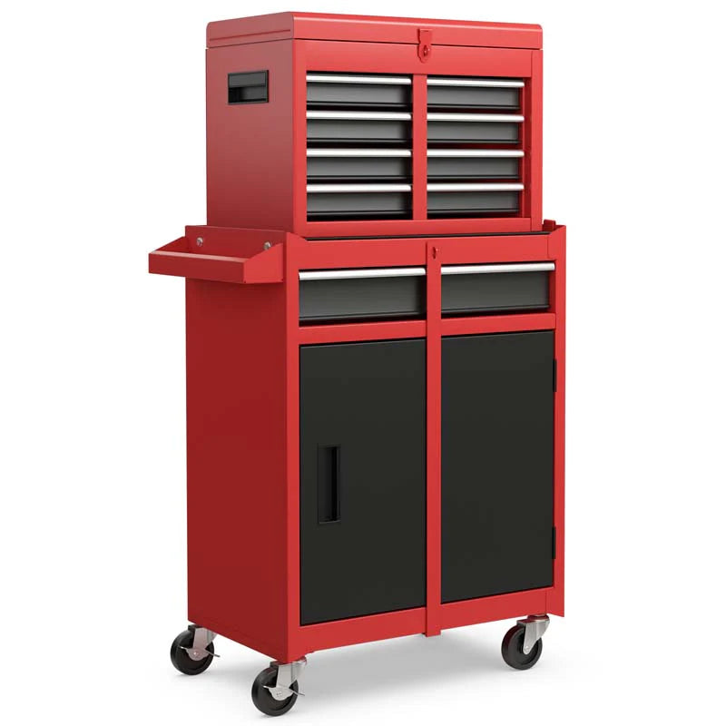 2 - in - 1 Rolling Tool Chest, 5-Drawer Tool Storage Cabinet with Wheels, Adjustable Shelf, Tool Box Organizer for Garage Warehouse Workshop