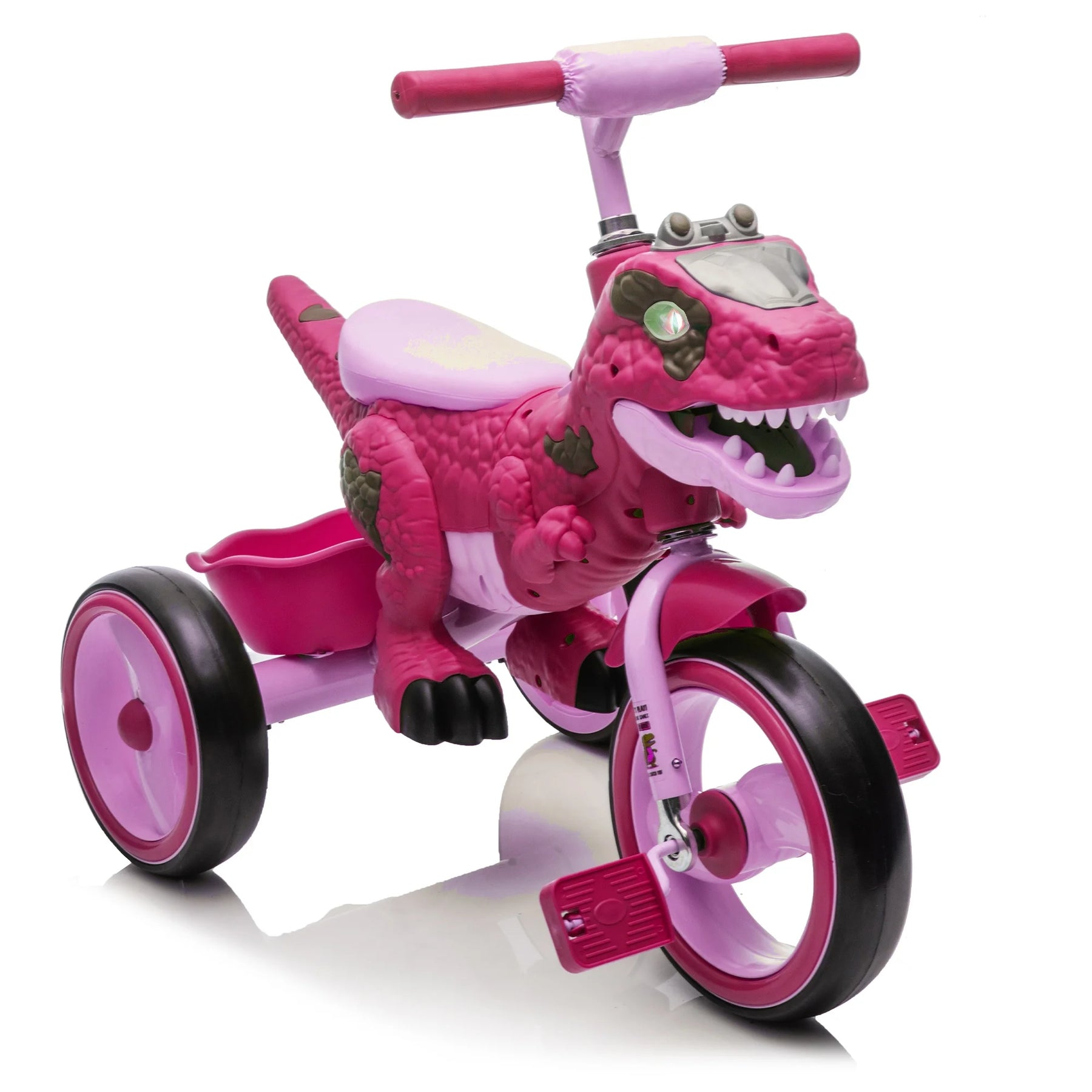 Xuanlur Kids Ride on Dinosaur Tricycle, Toddlers Kid Trike with Wide Flash Wheels, Anti - Slip Pedals, Rear Basket, Music & LED Lights, Toddler Bike