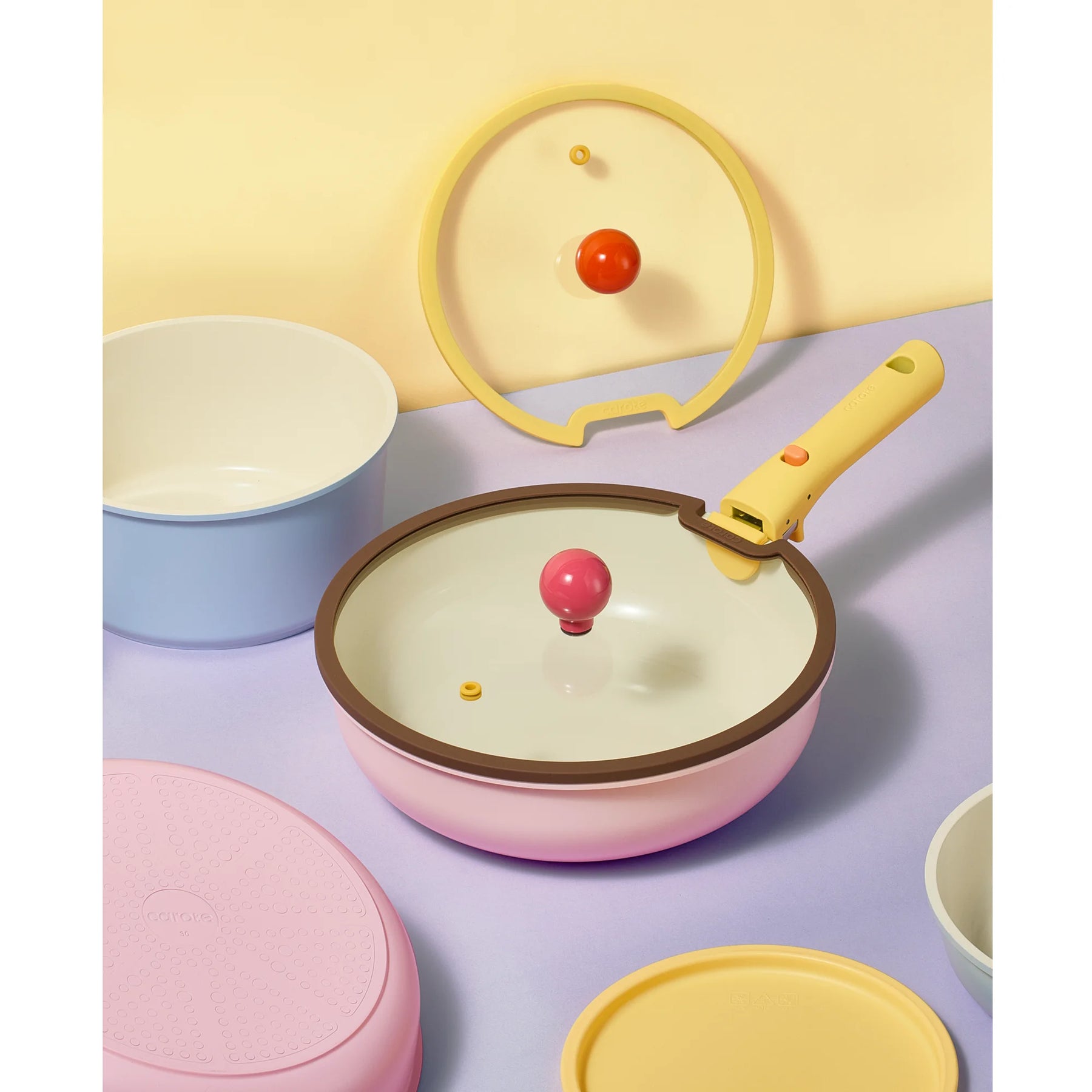 Carote 20 Pcs Ceramic Nonstick Cookware Set, Pots and Pans Set with Detachable Handles, Oven/Dishwasher Safe, Stackable Kitchen Cooking Set, Colorful