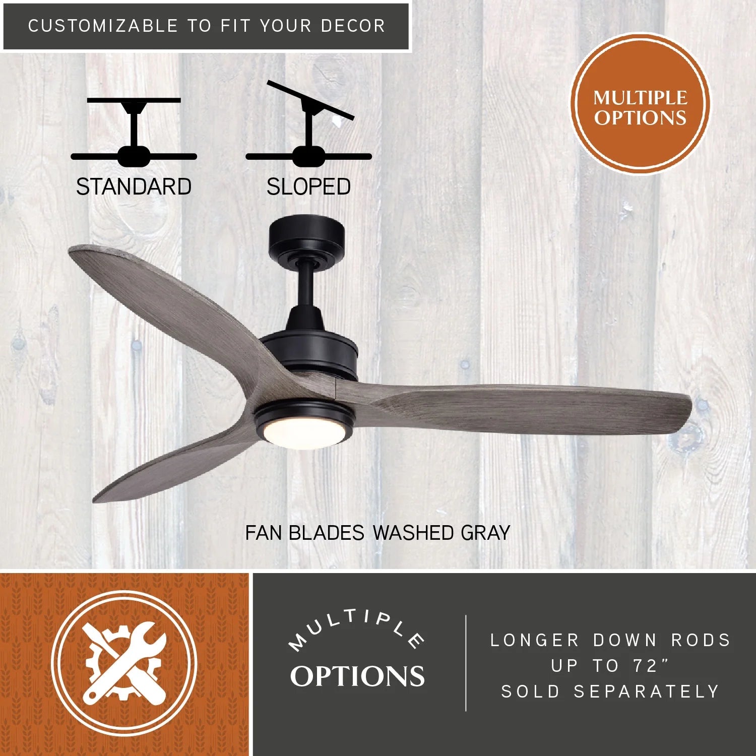 Vaxcel Curtiss Satin Brass Mid - Century Modern MCM Wood Propeller Ceiling Fan with LED Light Kit and Remote