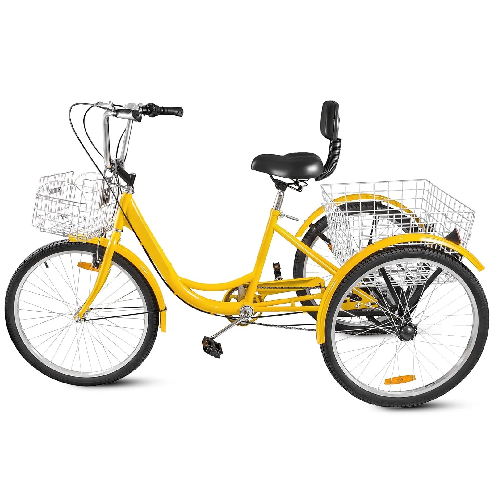 VEVOR 24"adult Tricycle 7 - Speed Three Wheel Bike Cruise Bike, Seat Adjustable Trike with Bell, Brake System and Basket Cruiser Bicycles Size for Shopping