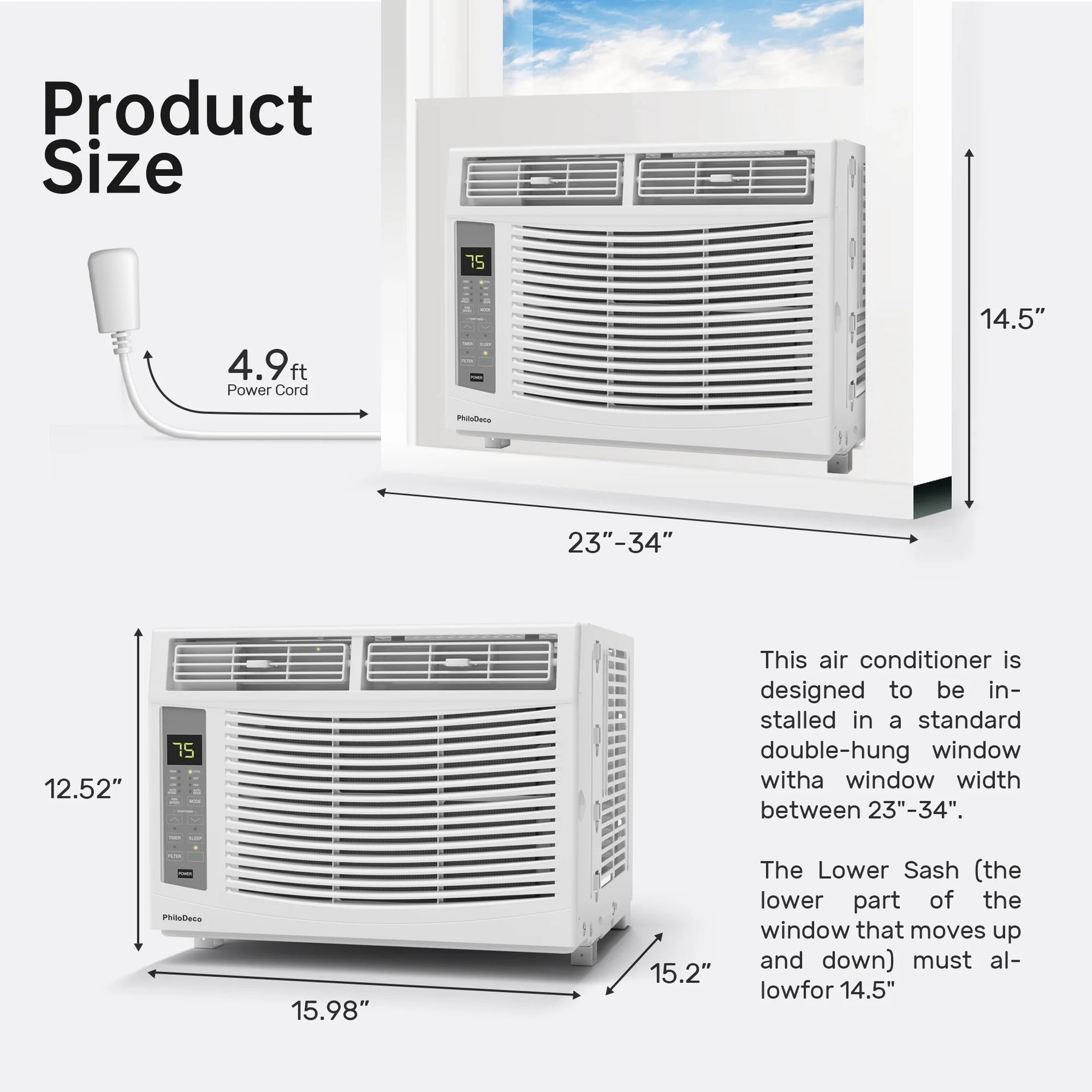Window Air Conditioner 6000 BTU Cool to 250 Sq Ft Intelligent, LED, Remote Control, Easy to Clean Filter Screen, Can Be Used As a Dehumidifier/Fan