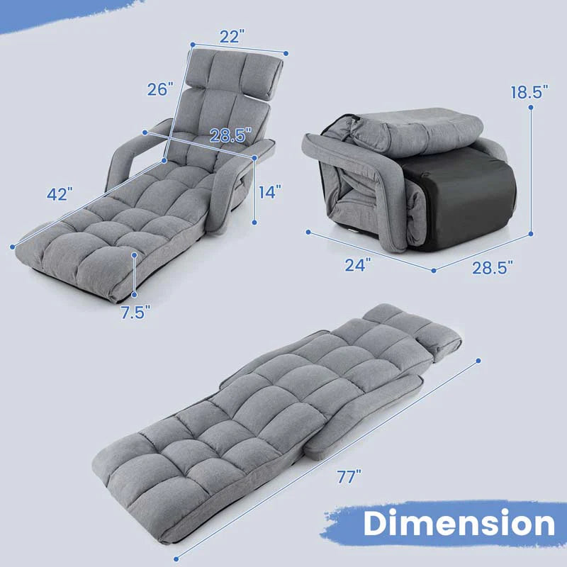 6 - Position Adjustable Floor Sofa Bed, Folding Lazy Sofa Chaise Lounger Recliner with Armrests & Footrests for Living Room, Bedroom & Gaming