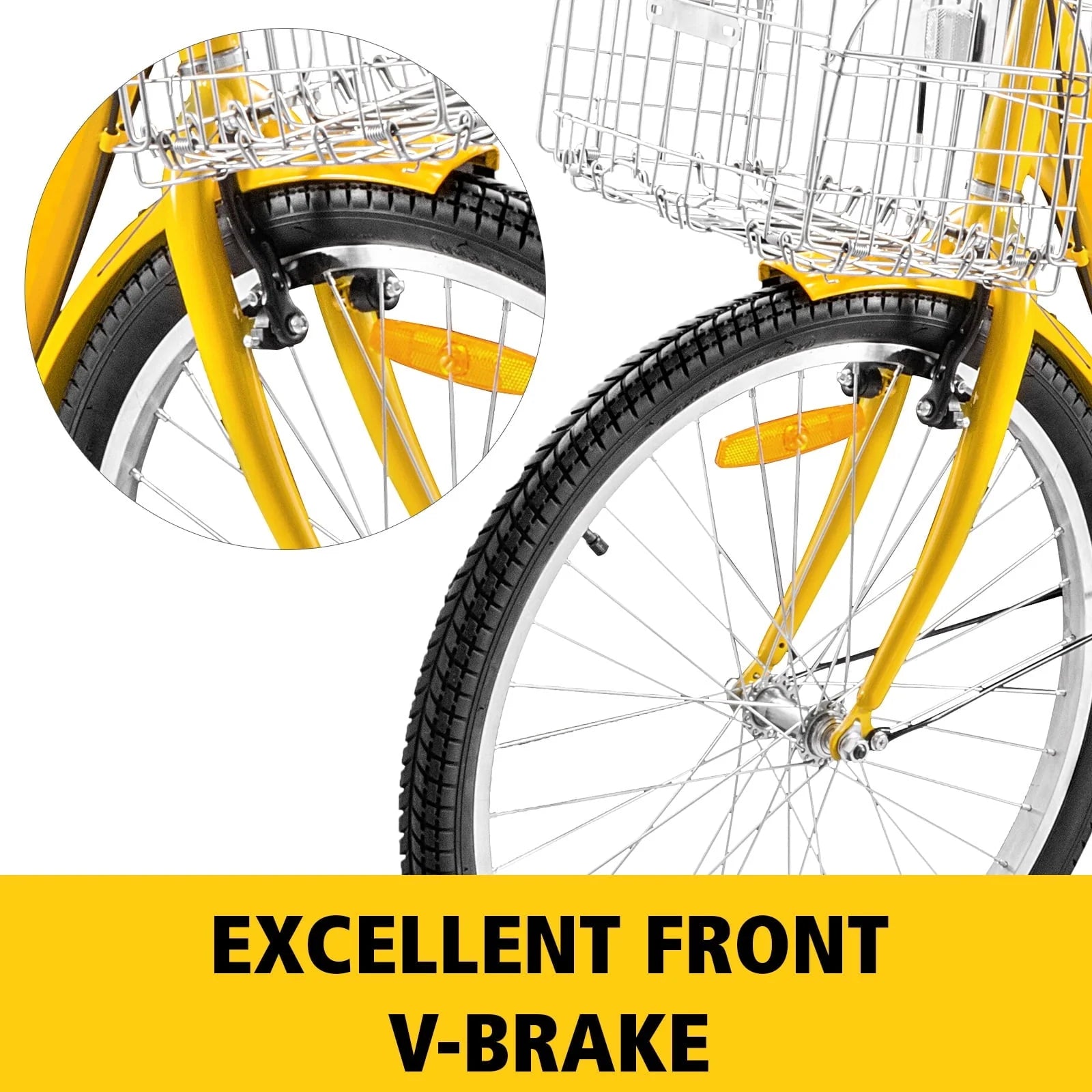 VEVOR 24"adult Tricycle 7 - Speed Three Wheel Bike Cruise Bike, Seat Adjustable Trike with Bell, Brake System and Basket Cruiser Bicycles Size for Shopping