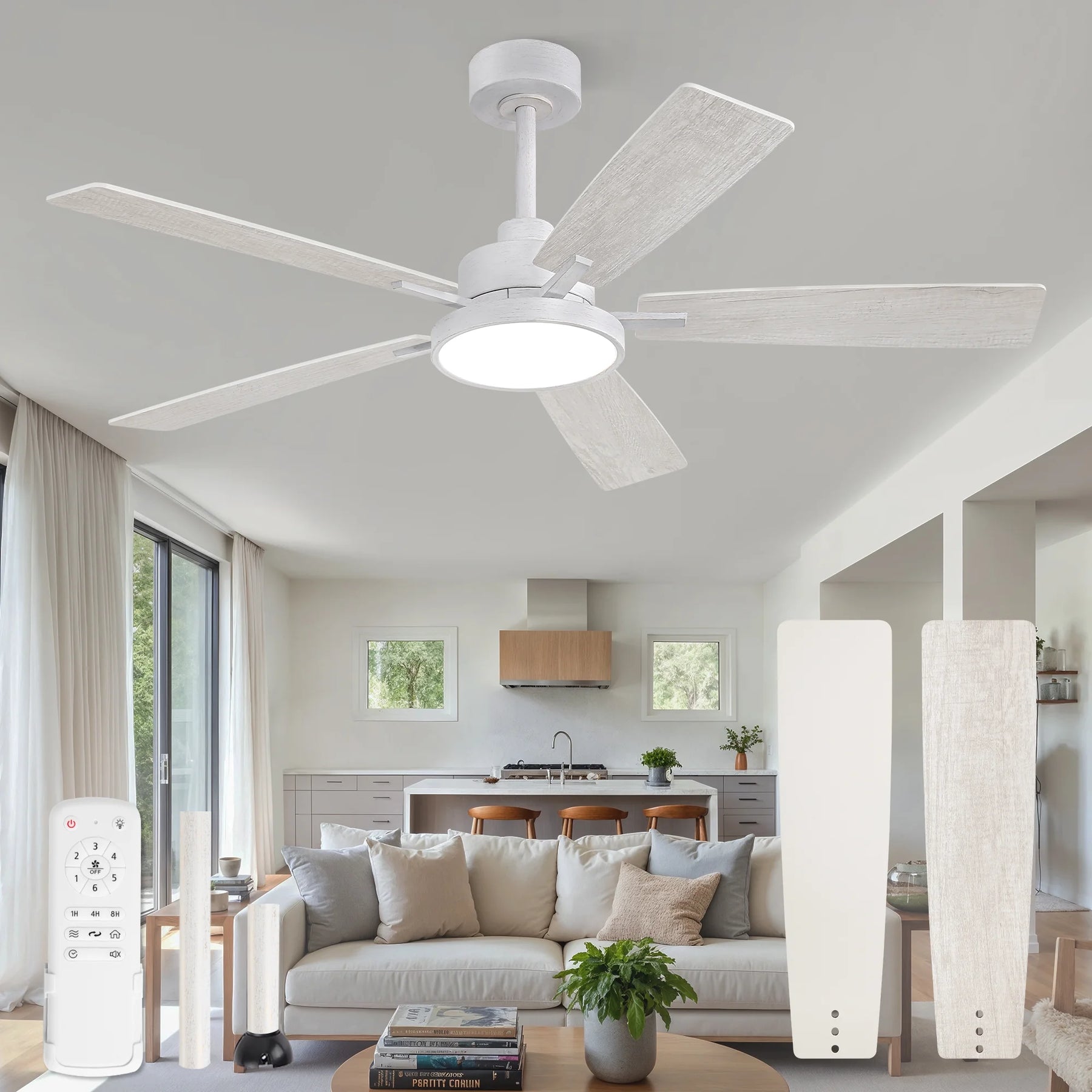 Zardon 52 in Black Ceiling Fan with LED Light and Remote, Downrod 6-Speed and Quiet Reversible DC Motor for Bedroom, Living Room, Indoor