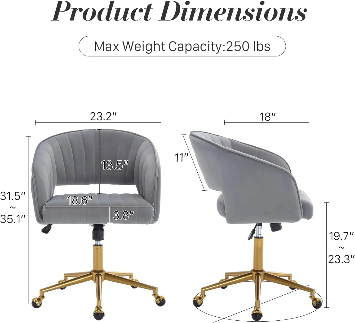 Home Office Swivel Desk Chair, Modern Velvet Vanity Chair, Height Adjustable Armchair with Gold Base, Ergonomic Office Chair for Task Study Computer Room, Beige