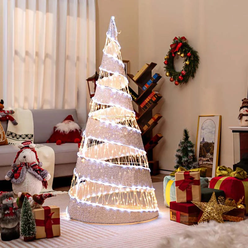 5 FT Pre - lit Christmas Cone Tree, Artificial Spiral Conic Tree with 300 Warm White & 250 Cold White LED Lights, Xmas Holiday Decor for Home Party