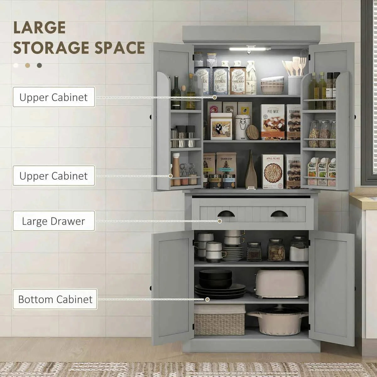 Spaco 17-Tier Kitchen Small Pantry Cabinet with 2 Doors and 6 Adjustable Shelves, Cabinet Pantry, Freestanding 5-Tier Shelving Pantries