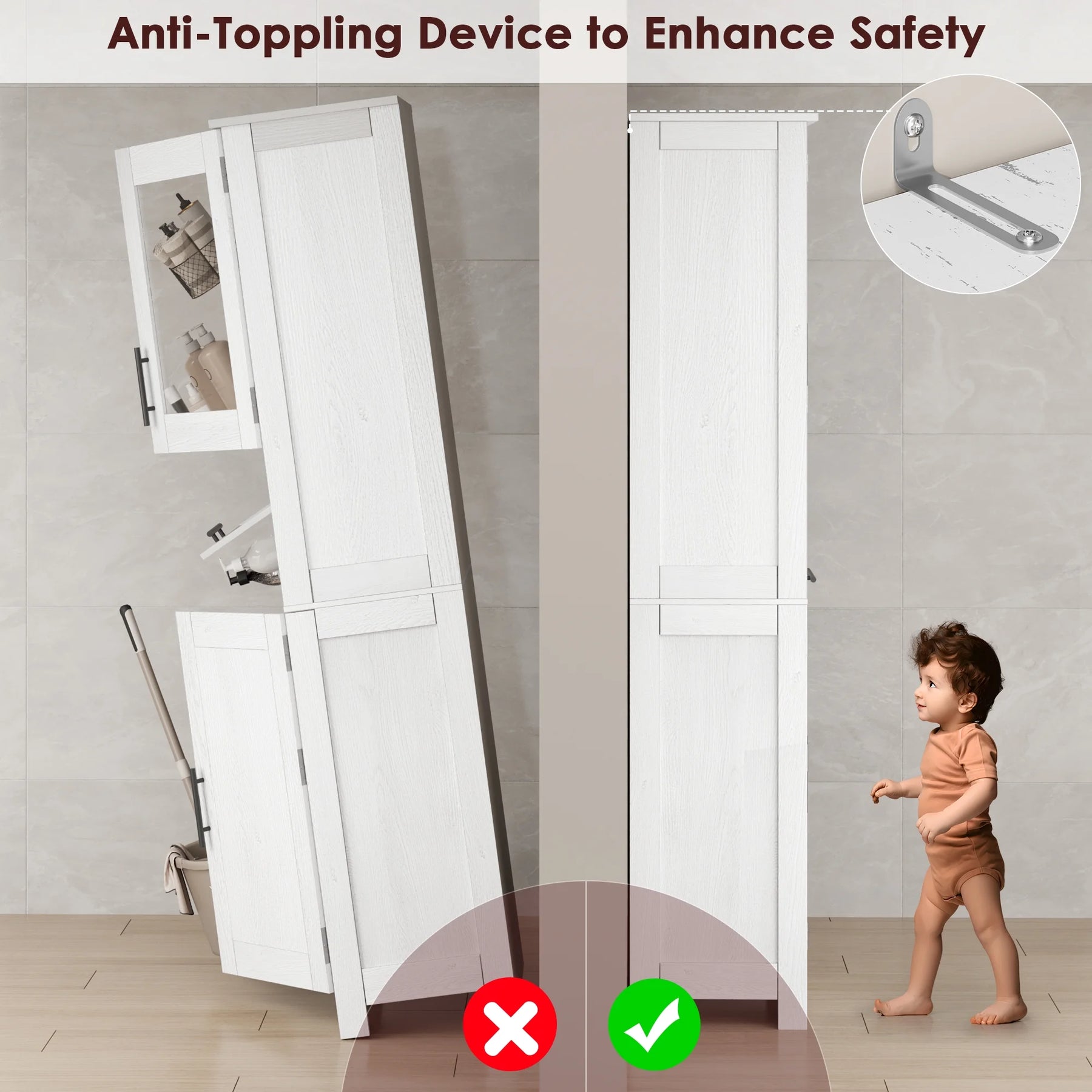 Bathroom Cabinet, Tall Storage Cabinet with Doors and Adjustable Shelf, Freestanding Floor Pantry Cabinet