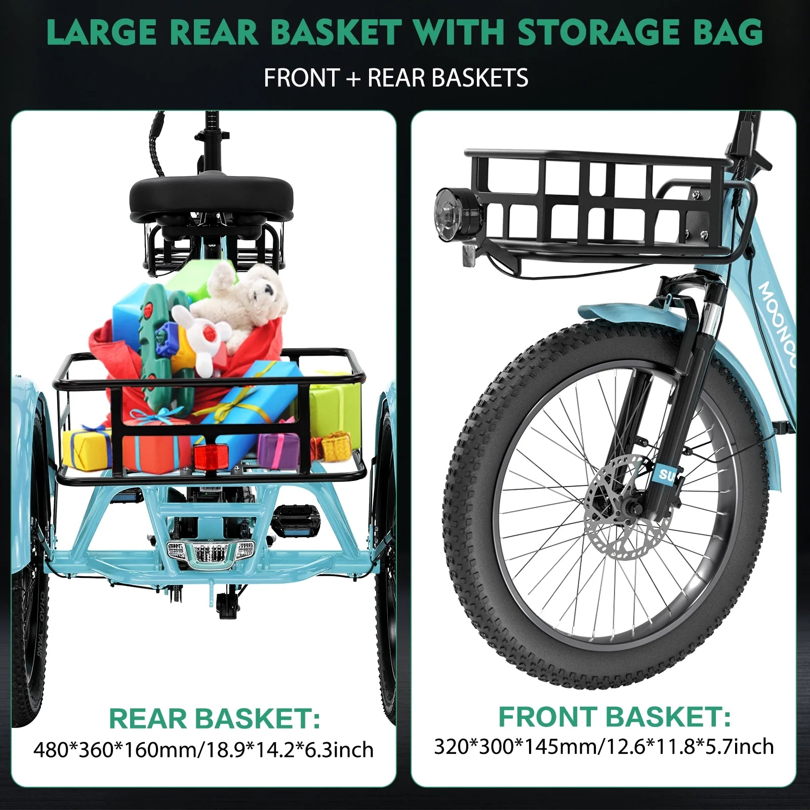 ABORON 3.0 Fat Tire Electric Trike for Senior Foldable E - Bike, 500W Motorized Tricycle Adult 20" Folding 3 Wheel Electric Commute Bike Trike W/48V
