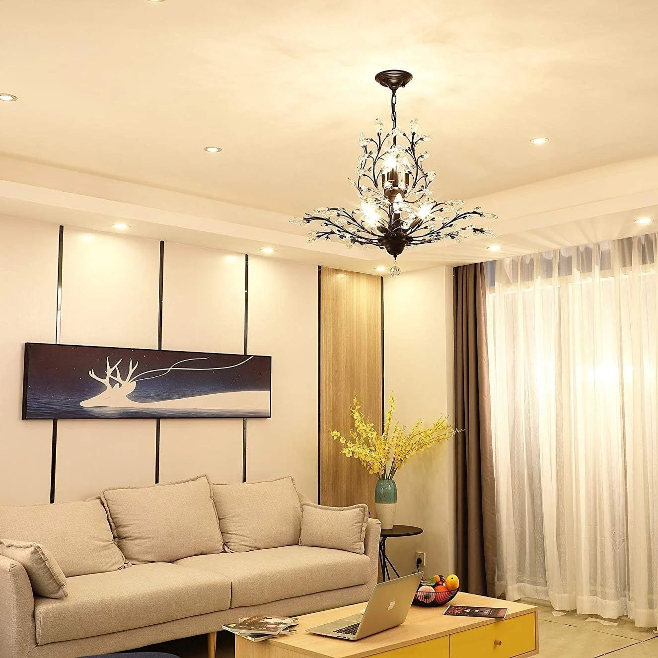 Ganeed Vintage 8 Lights Pendant Light Crystal Chandeliers Adjustable Ceiling Light for Living Room Bedroom Restaurant Porch Hallway - Black