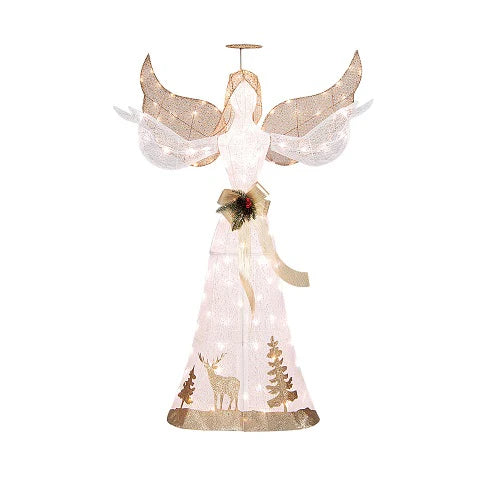 Tangkula 5 FT Lighted Christmas Angel, Outdoor Pre - lit 3D Glittered Angel with 100 Warm White Lights