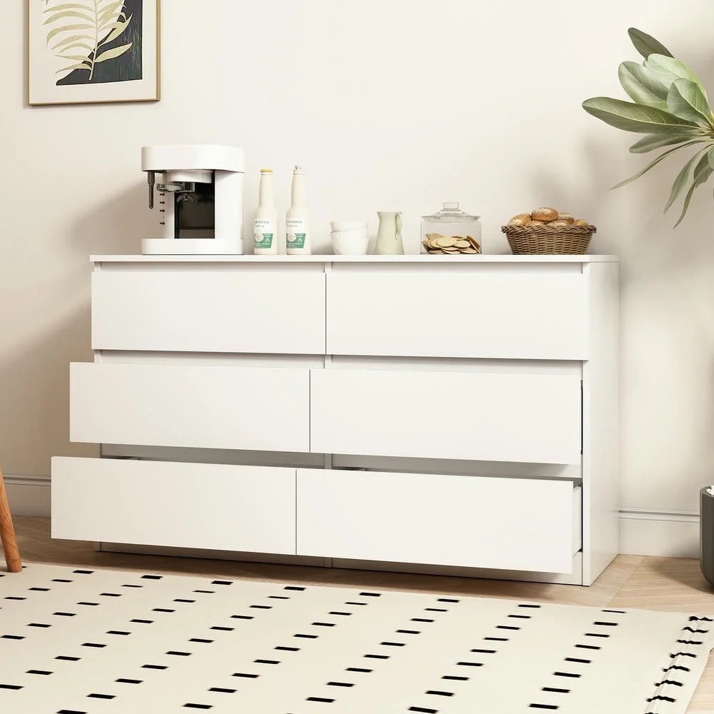 Kadyn Modern 6 Drawer Dresser Wood Cabinet, Dresser for Bedroom, Kitchen Storage Cabinet with Drawers, Chest of Drawers(Black)