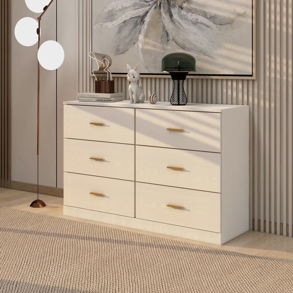 Kadyn Modern 6 Drawer Dresser Wood Cabinet, Dresser for Bedroom, Kitchen Storage Cabinet with Drawers, Chest of Drawers(Black)