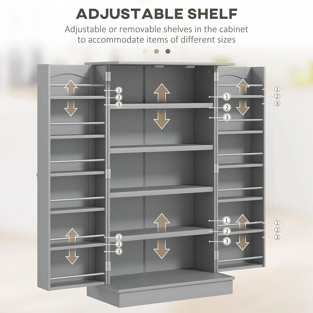 Spaco 17-Tier Kitchen Small Pantry Cabinet with 2 Doors and 6 Adjustable Shelves, Cabinet Pantry, Freestanding 5-Tier Shelving Pantries