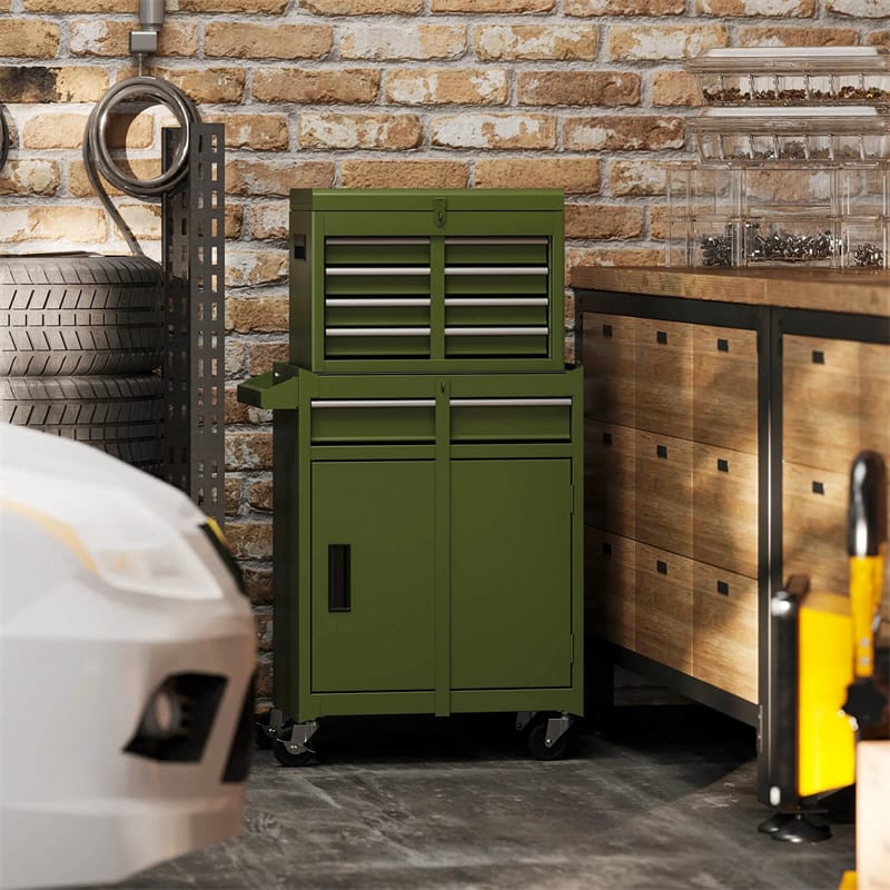 2 - in - 1 Rolling Tool Chest, 5-Drawer Tool Storage Cabinet with Wheels, Adjustable Shelf, Tool Box Organizer for Garage Warehouse Workshop