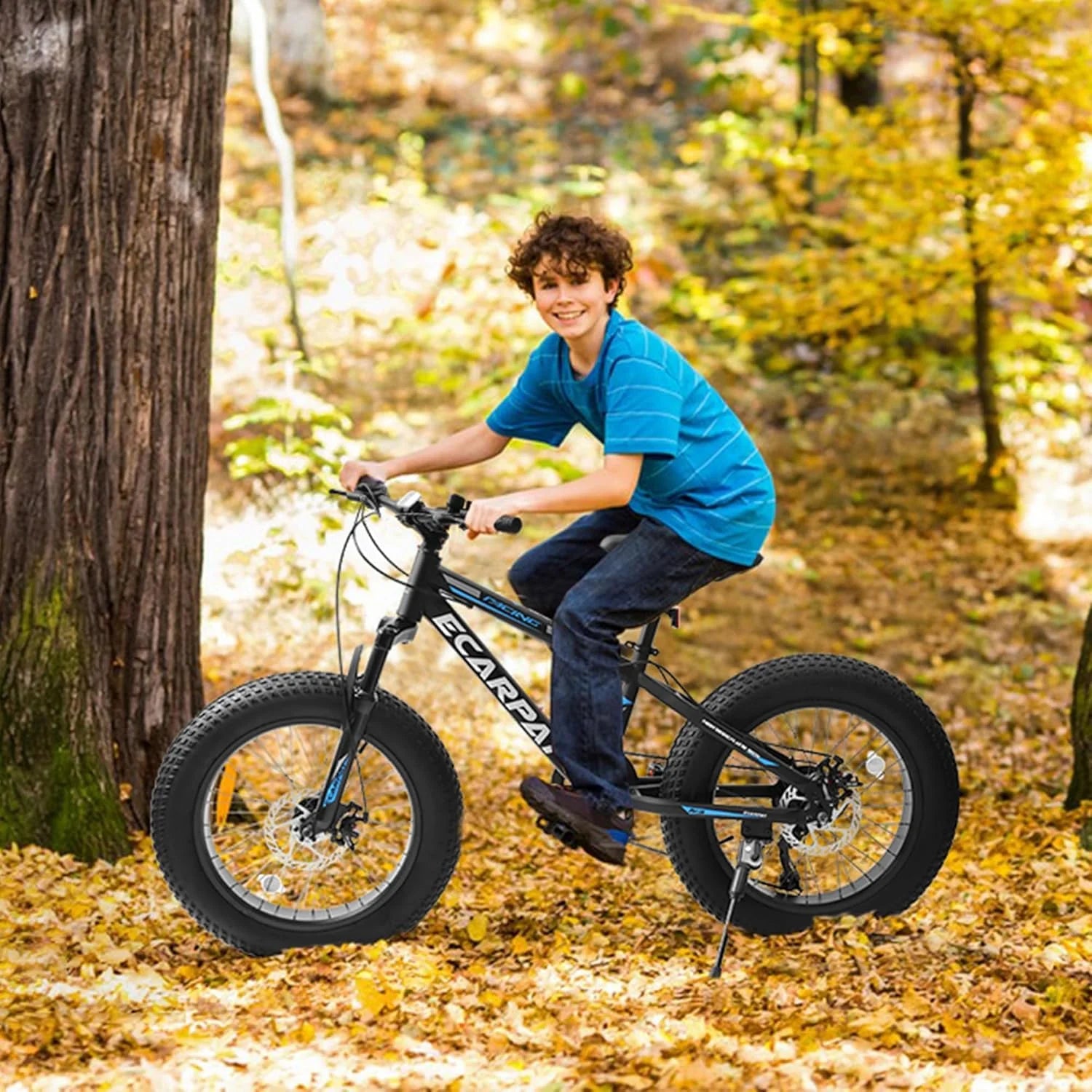 20 in Mountain Bike for 7 - 15 Years Old, 7 Speed Kids Bike with High Carbon Steel Frame, Fat Tire and Dual Disc Brake, Front Suspension Mountain