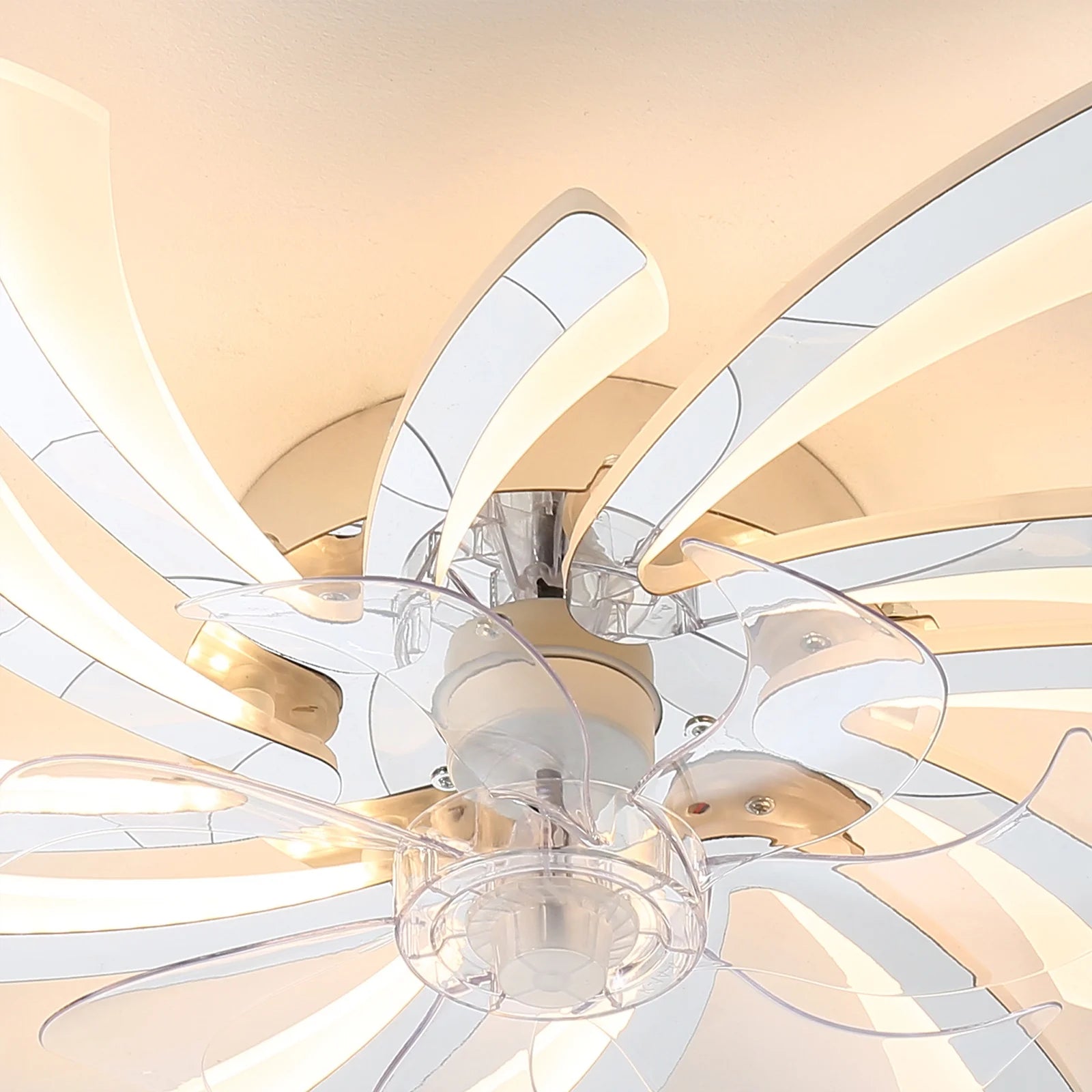 Garwarm Dimmable Ceiling Fan with Light and Remote Control, 27" Small Flush Mounted Ceiling Fan
